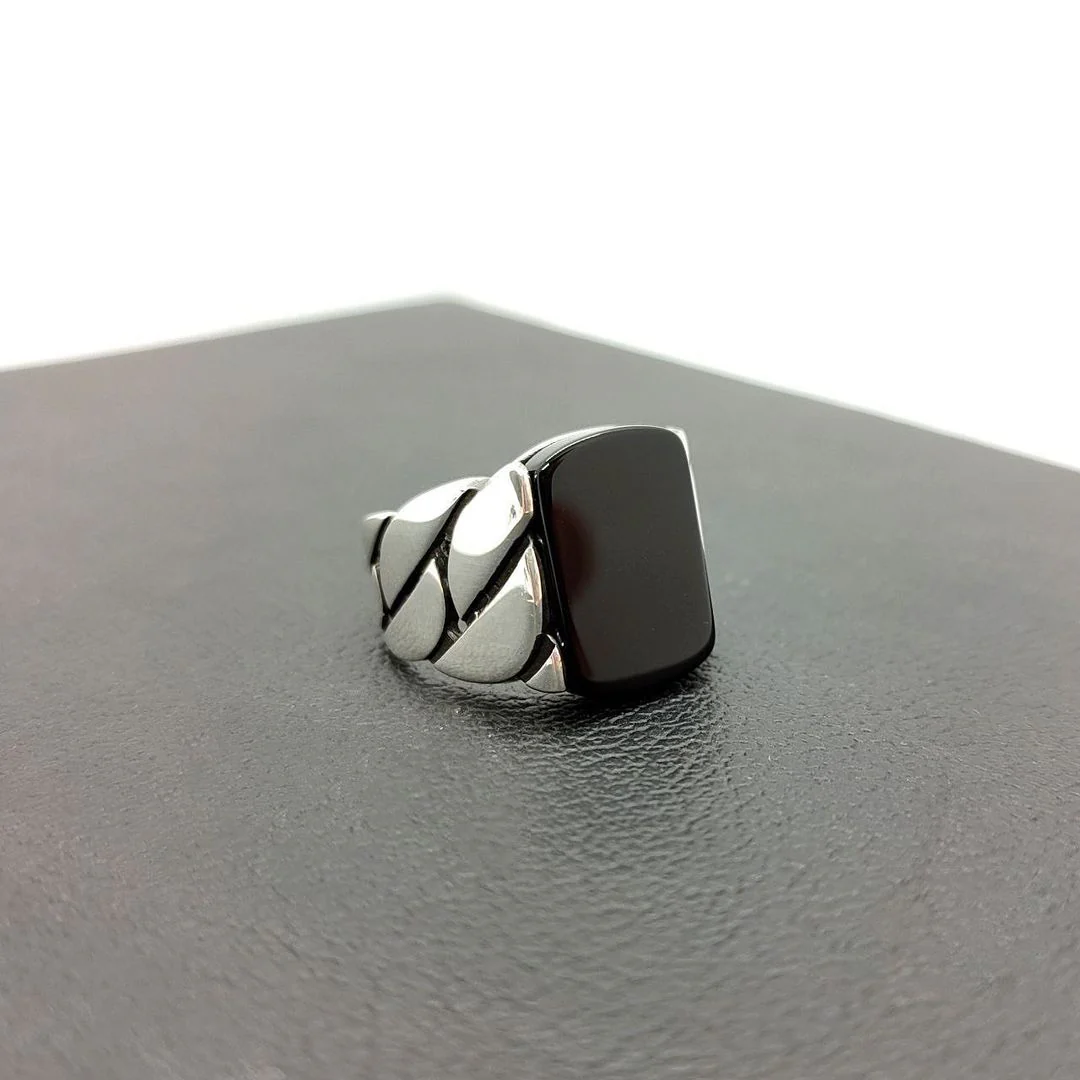 RARE PRINCE by CARAT SUTRA | Unique Turkish Braided Style Ring with Natural Black Onyx | 925 Sterling Silver Oxidized Ring | Men's Jewelry | With Certificate of Authenticity and 925 Hallmark - Image 6