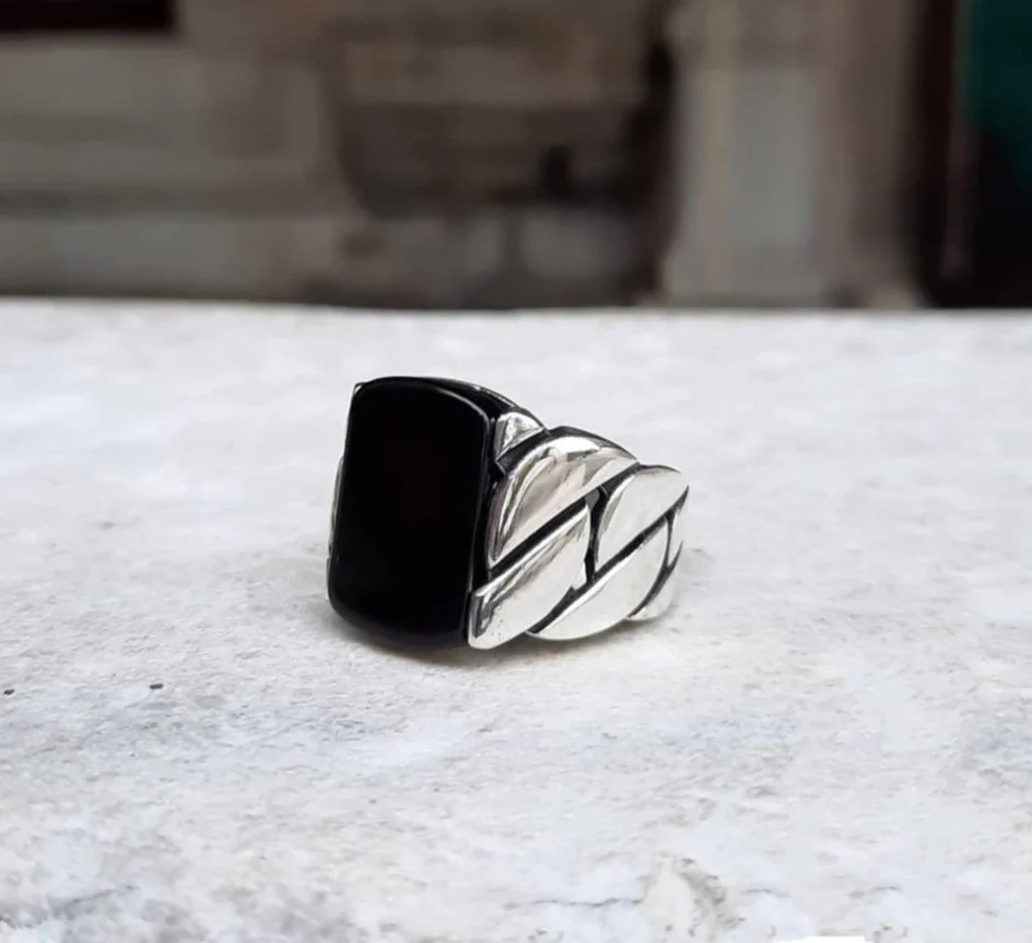 RARE PRINCE by CARAT SUTRA | Unique Turkish Braided Style Ring with Natural Black Onyx | 925 Sterling Silver Oxidized Ring | Men's Jewelry | With Certificate of Authenticity and 925 Hallmark - Image 8