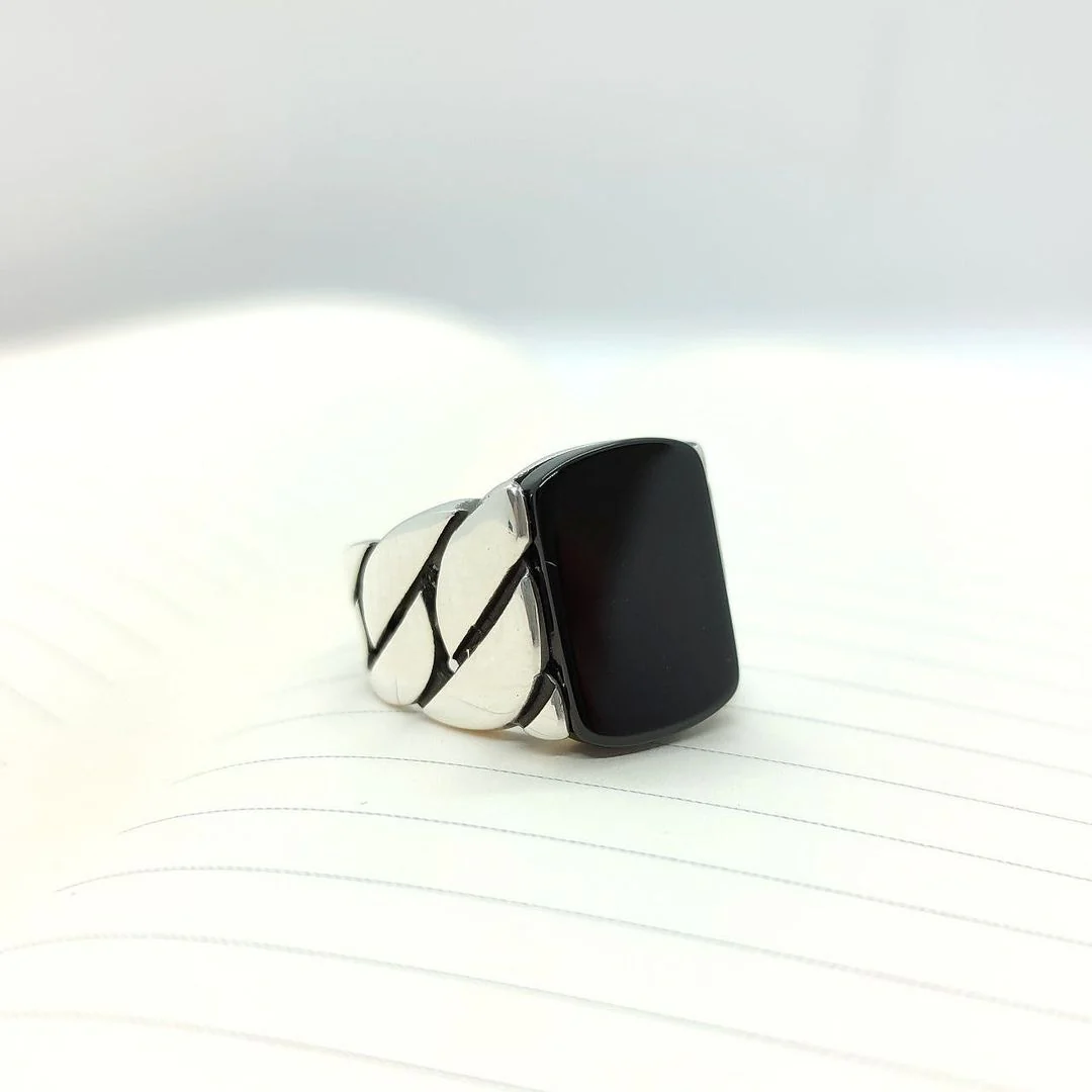 RARE PRINCE by CARAT SUTRA | Unique Turkish Braided Style Ring with Natural Black Onyx | 925 Sterling Silver Oxidized Ring | Men's Jewelry | With Certificate of Authenticity and 925 Hallmark - Image 9
