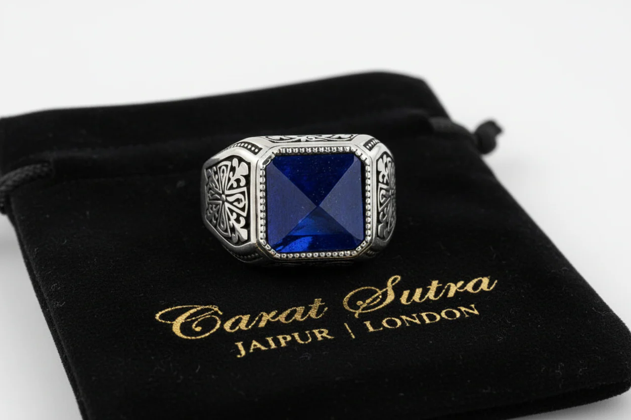 RARE PRINCE by CARAT SUTRA | Unique Turkish Style Ring with Natural Lapis Lazuli | 925 Sterling Silver Oxidized Ring | Men's Jewelry | With Certificate of Authenticity and 925 Hallmark - Image 2