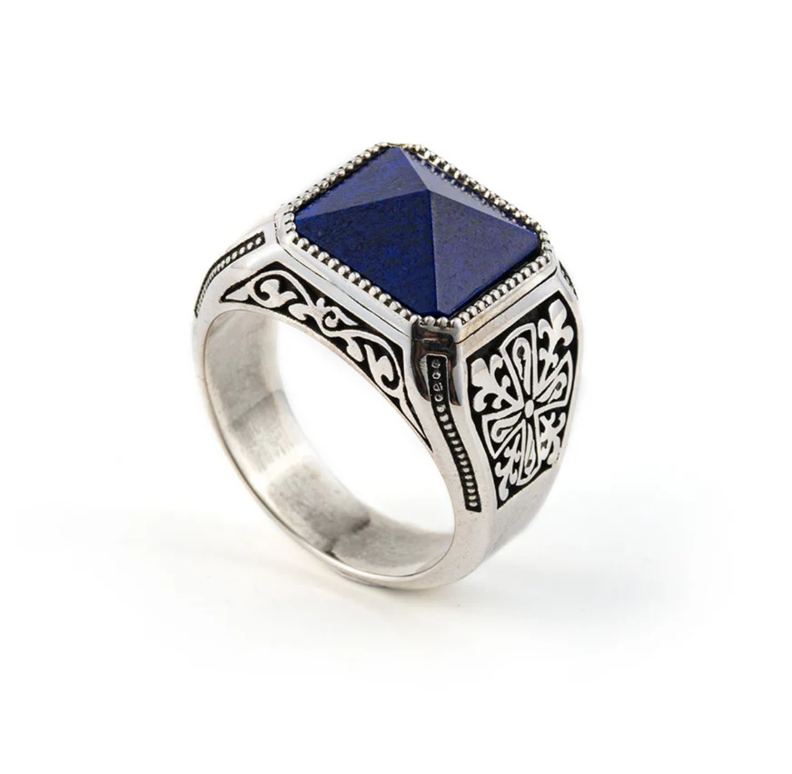 RARE PRINCE by CARAT SUTRA | Unique Turkish Style Ring with Natural Lapis Lazuli | 925 Sterling Silver Oxidized Ring | Men's Jewelry | With Certificate of Authenticity and 925 Hallmark - Image 3