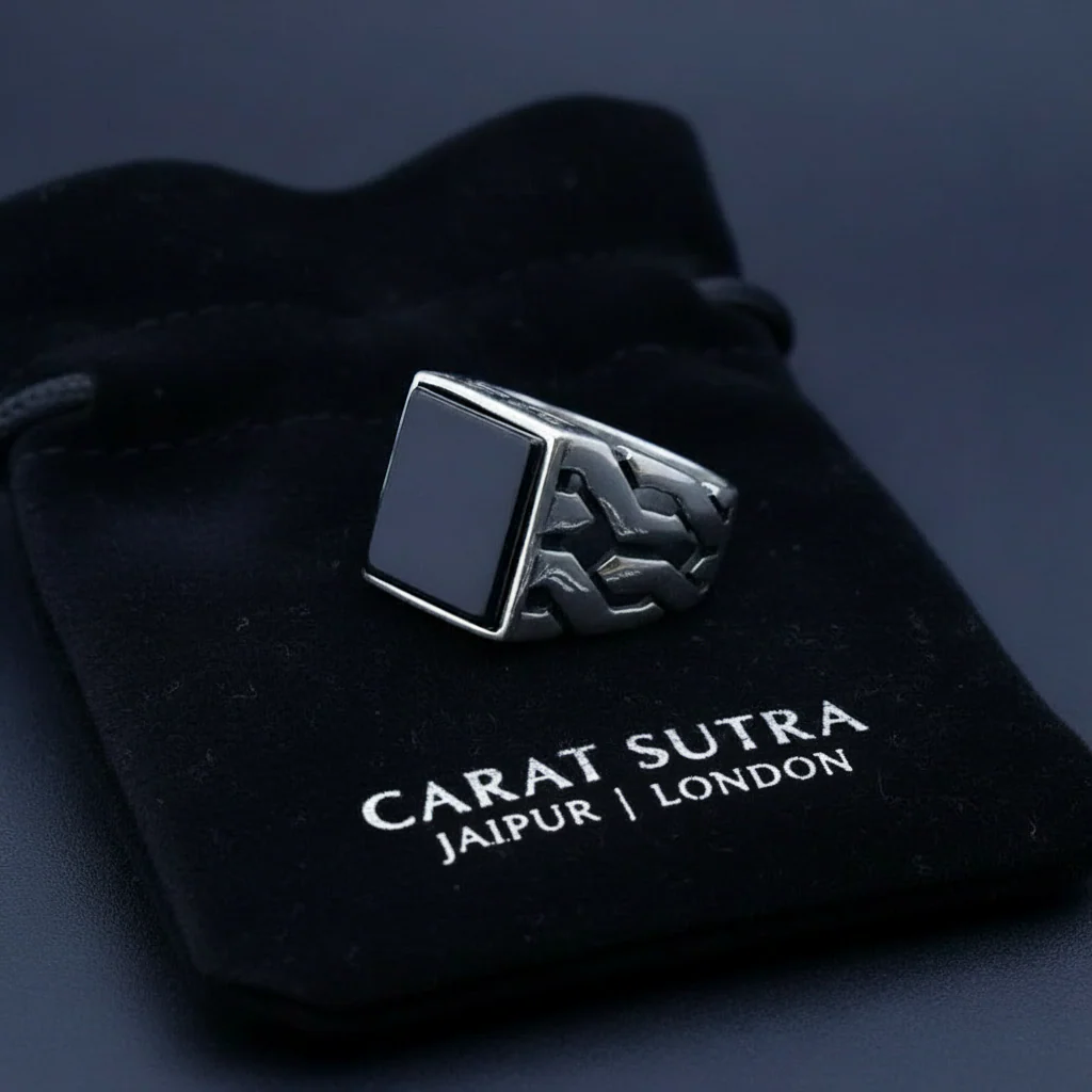 RARE PRINCE by CARAT SUTRA | Unique Turkish Gucci Style Ring with Natural Black Onyx | 925 Sterling Silver Oxidized Ring | Men's Jewelry | With Certificate of Authenticity and 925 Hallmark - Image 2