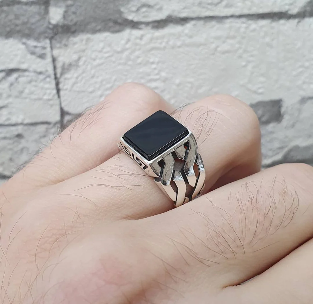 RARE PRINCE by CARAT SUTRA | Unique Turkish Gucci Style Ring with Natural Black Onyx | 925 Sterling Silver Oxidized Ring | Men's Jewelry | With Certificate of Authenticity and 925 Hallmark - Image 5