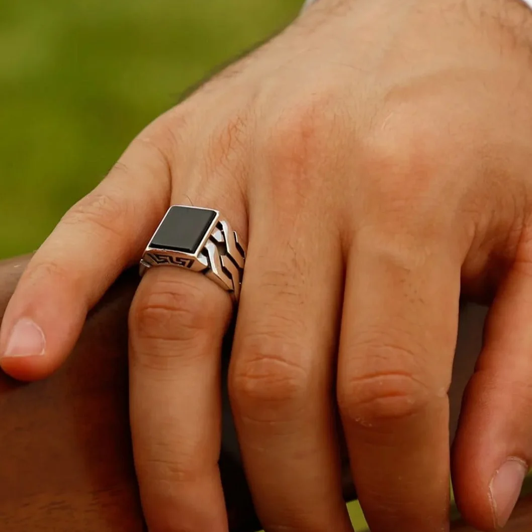 RARE PRINCE by CARAT SUTRA | Unique Turkish Gucci Style Ring with Natural Black Onyx | 925 Sterling Silver Oxidized Ring | Men's Jewelry | With Certificate of Authenticity and 925 Hallmark - Image 6