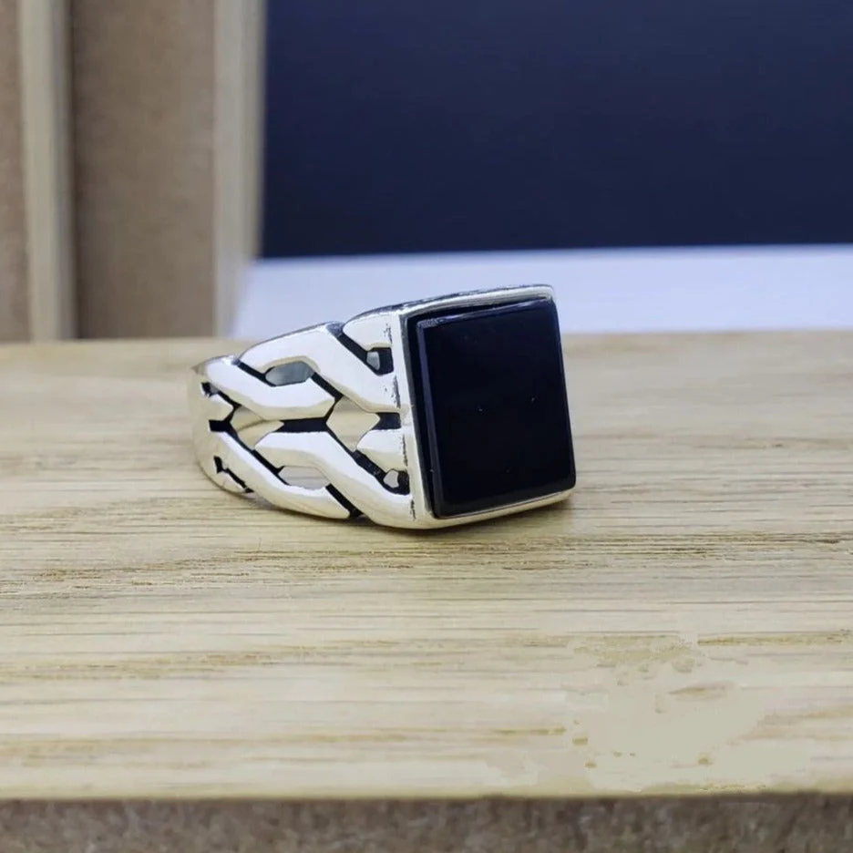 RARE PRINCE by CARAT SUTRA | Unique Turkish Gucci Style Ring with Natural Black Onyx | 925 Sterling Silver Oxidized Ring | Men's Jewelry | With Certificate of Authenticity and 925 Hallmark - Image 7