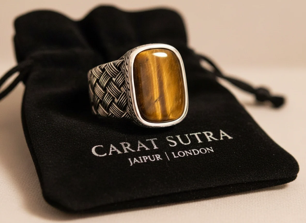RARE PRINCE by CARAT SUTRA | Unique Turkish Style Ring with Natural Tiger Eye | 925 Sterling Silver Oxidized Ring | Men's Jewelry | With Certificate of Authenticity and 925 Hallmark - Image 3