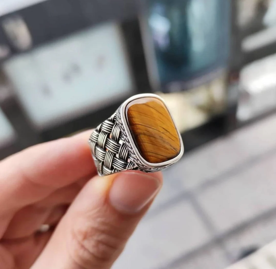 RARE PRINCE by CARAT SUTRA | Unique Turkish Style Ring with Natural Tiger Eye | 925 Sterling Silver Oxidized Ring | Men's Jewelry | With Certificate of Authenticity and 925 Hallmark - Image 4