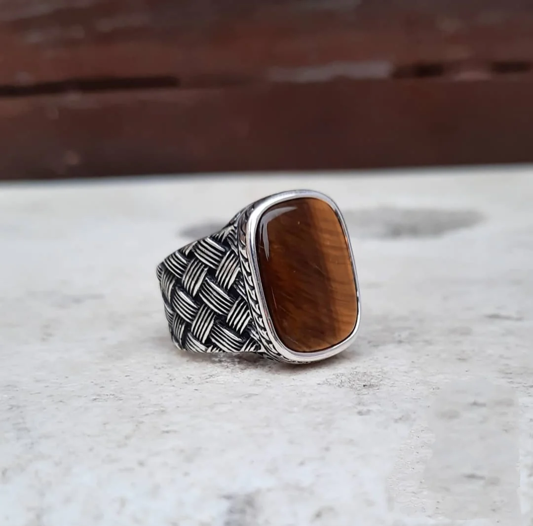 RARE PRINCE by CARAT SUTRA | Unique Turkish Style Ring with Natural Tiger Eye | 925 Sterling Silver Oxidized Ring | Men's Jewelry | With Certificate of Authenticity and 925 Hallmark - Image 5