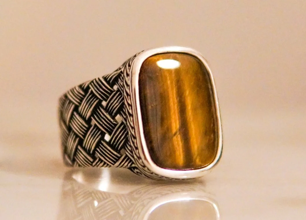RARE PRINCE by CARAT SUTRA | Unique Turkish Style Ring with Natural Tiger Eye | 925 Sterling Silver Oxidized Ring | Men's Jewelry | With Certificate of Authenticity and 925 Hallmark - Image 7
