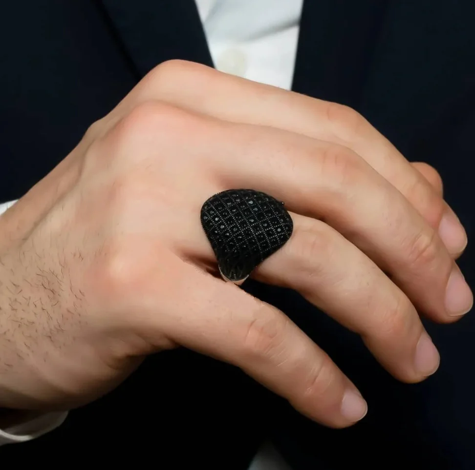 RARE PRINCE by CARAT SUTRA | Unique Turkish Style Oxidised Silver Ring with Black Zircon| 925 Sterling Silver Oxidized Ring | Men's Jewelry | With Certificate of Authenticity and 925 Hallmark - Image 3