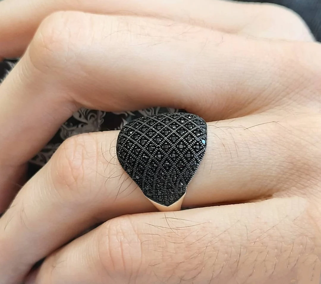 RARE PRINCE by CARAT SUTRA | Unique Turkish Style Oxidised Silver Ring with Black Zircon| 925 Sterling Silver Oxidized Ring | Men's Jewelry | With Certificate of Authenticity and 925 Hallmark - Image 5