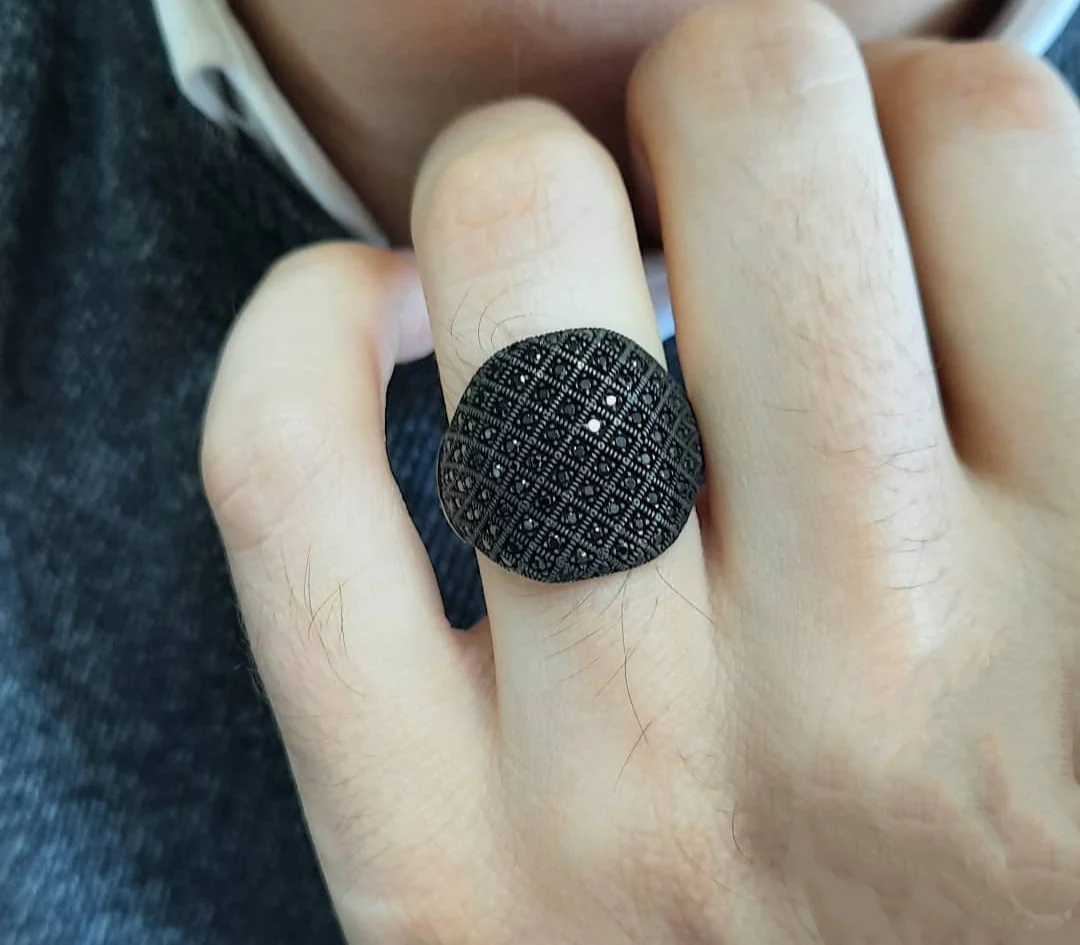 RARE PRINCE by CARAT SUTRA | Unique Turkish Style Oxidised Silver Ring with Black Zircon| 925 Sterling Silver Oxidized Ring | Men's Jewelry | With Certificate of Authenticity and 925 Hallmark - Image 6