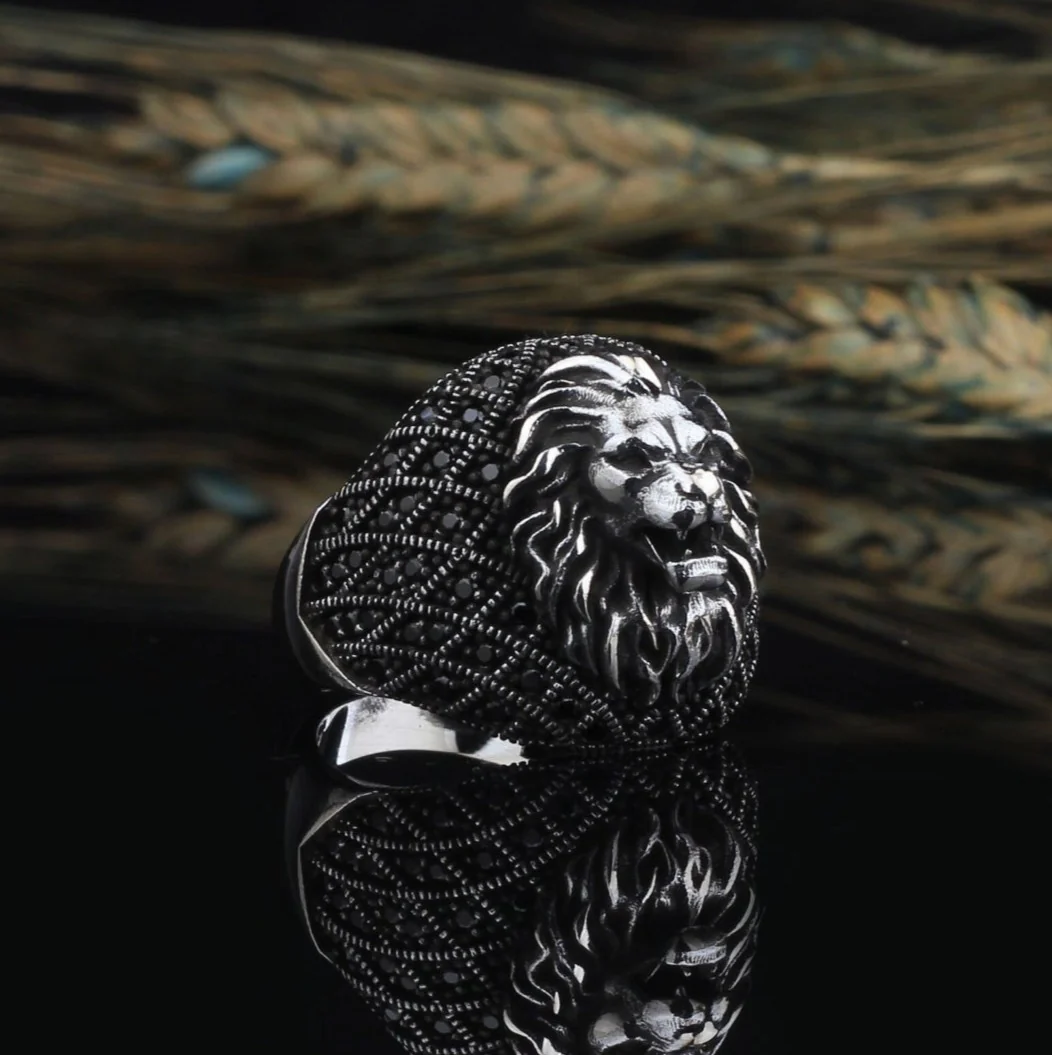 RARE PRINCE by CARAT SUTRA | Unique Turkish Style Oxidized Silver Lion Ring with Black Zircon| 925 Sterling Silver Oxidized Ring | Men's Jewelry | With Certificate of Authenticity and 925 Hallmark - Image 2