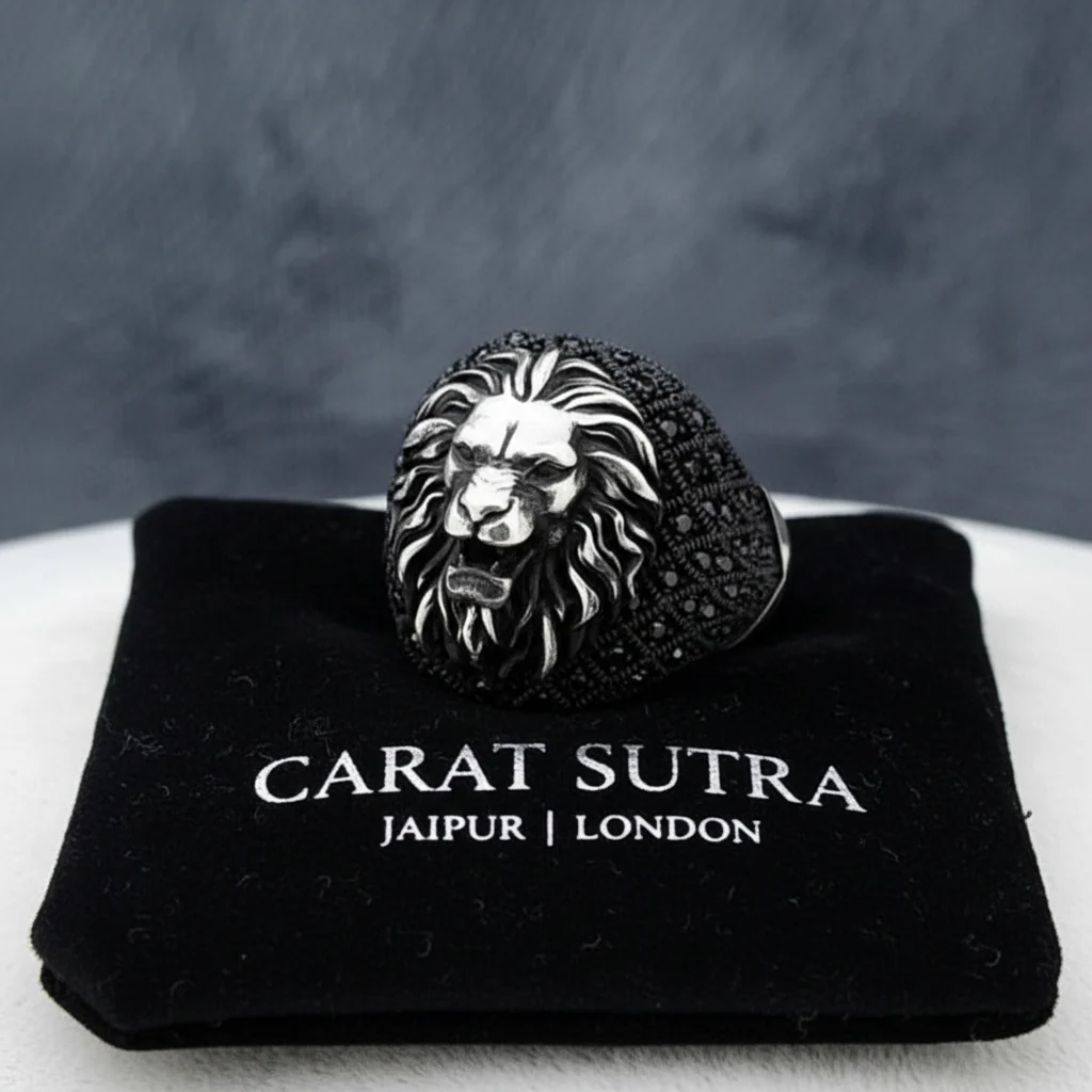 RARE PRINCE by CARAT SUTRA | Unique Turkish Style Oxidized Silver Lion Ring with Black Zircon| 925 Sterling Silver Oxidized Ring | Men's Jewelry | With Certificate of Authenticity and 925 Hallmark - Image 3