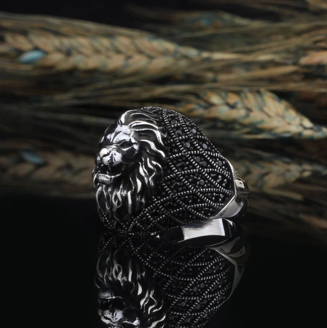 RARE PRINCE by CARAT SUTRA | Unique Turkish Style Oxidized Silver Lion Ring with Black Zircon| 925 Sterling Silver Oxidized Ring | Men's Jewelry | With Certificate of Authenticity and 925 Hallmark - Image 5
