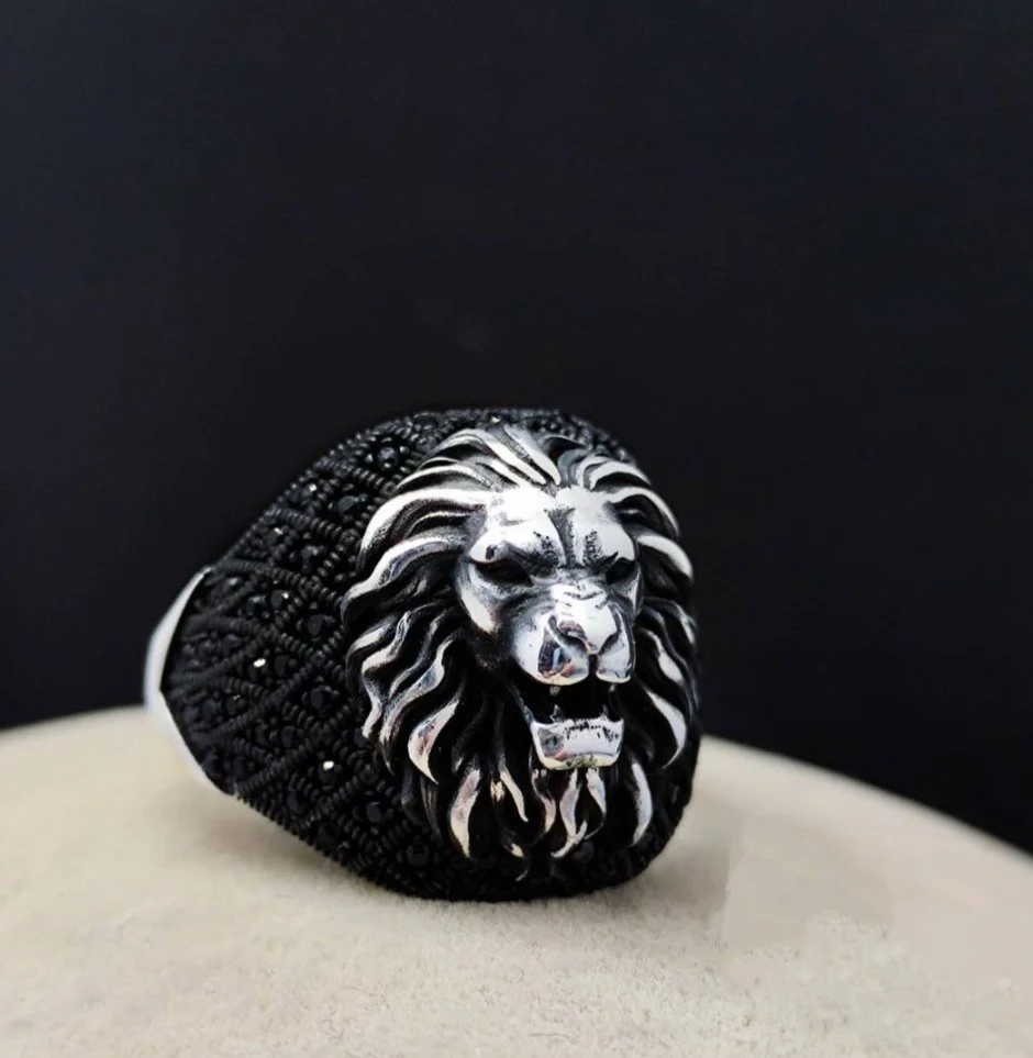 RARE PRINCE by CARAT SUTRA | Unique Turkish Style Oxidized Silver Lion Ring with Black Zircon| 925 Sterling Silver Oxidized Ring | Men's Jewelry | With Certificate of Authenticity and 925 Hallmark - Image 6