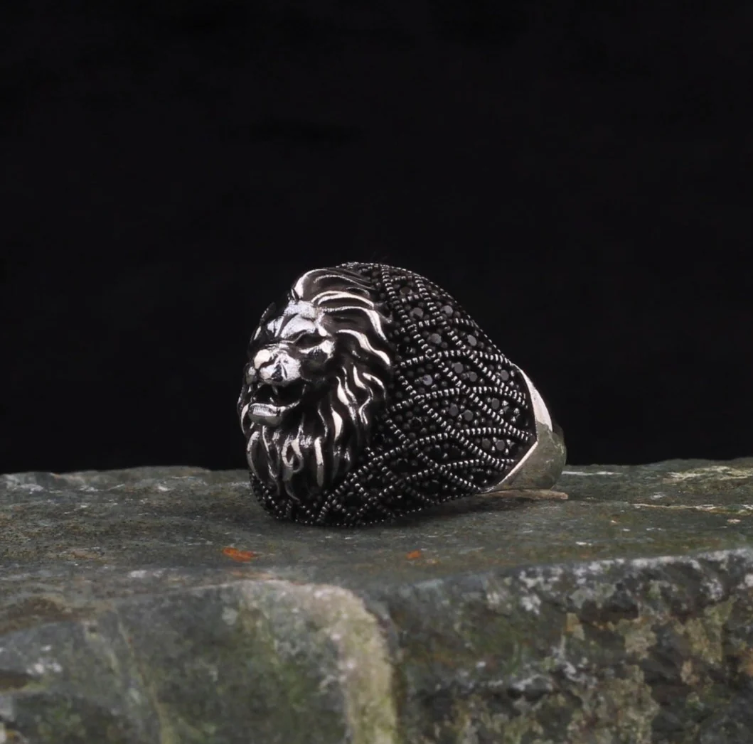 RARE PRINCE by CARAT SUTRA | Unique Turkish Style Oxidized Silver Lion Ring with Black Zircon| 925 Sterling Silver Oxidized Ring | Men's Jewelry | With Certificate of Authenticity and 925 Hallmark - Image 7