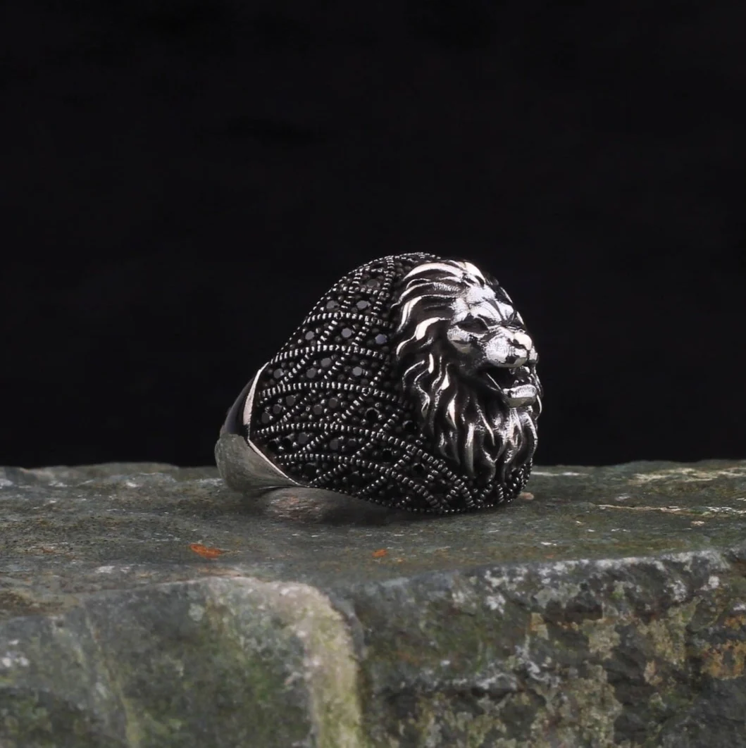 RARE PRINCE by CARAT SUTRA | Unique Turkish Style Oxidized Silver Lion Ring with Black Zircon| 925 Sterling Silver Oxidized Ring | Men's Jewelry | With Certificate of Authenticity and 925 Hallmark - Image 8