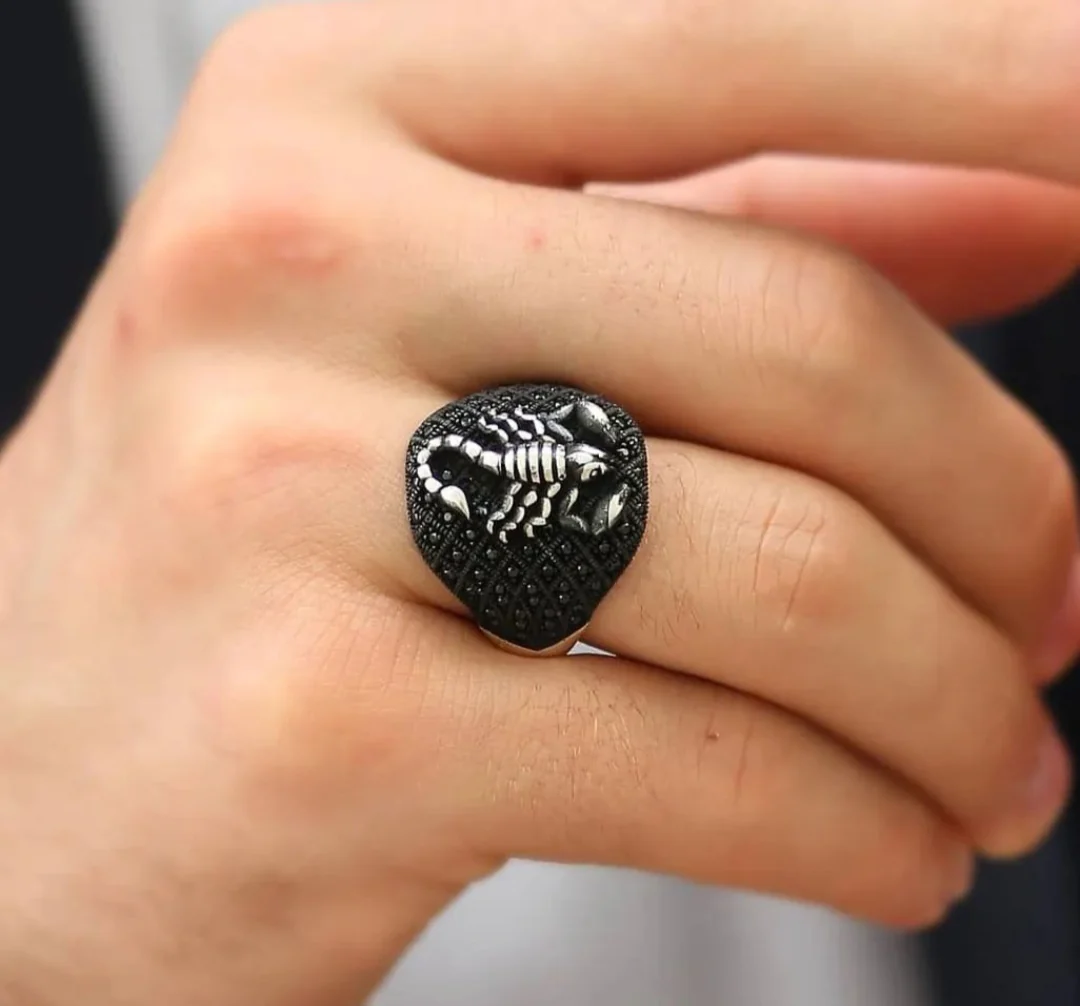 RARE PRINCE by CARAT SUTRA | Unique Turkish Style Oxidised Silver Ring with Black Zircon| 925 Sterling Silver Oxidized Ring | Men's Jewelry | With Certificate of Authenticity and 925 Hallmark - Image 2