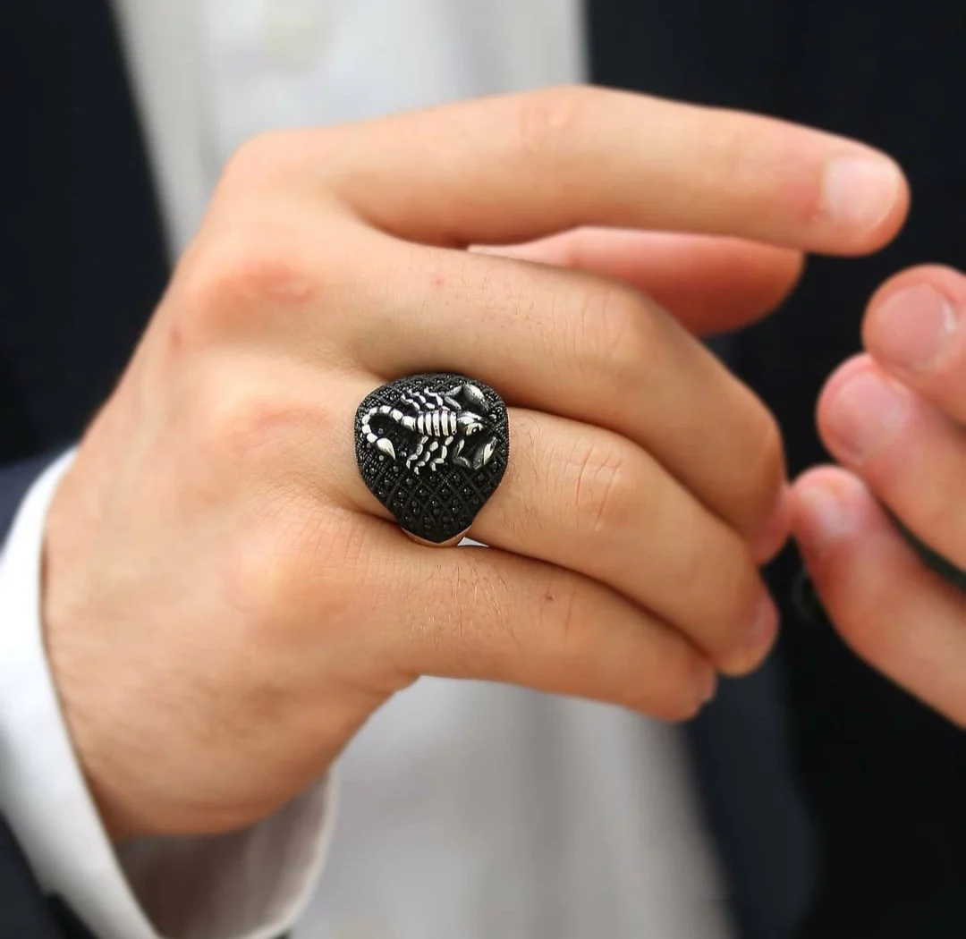RARE PRINCE by CARAT SUTRA | Unique Turkish Style Oxidised Silver Ring with Black Zircon| 925 Sterling Silver Oxidized Ring | Men's Jewelry | With Certificate of Authenticity and 925 Hallmark - Image 3