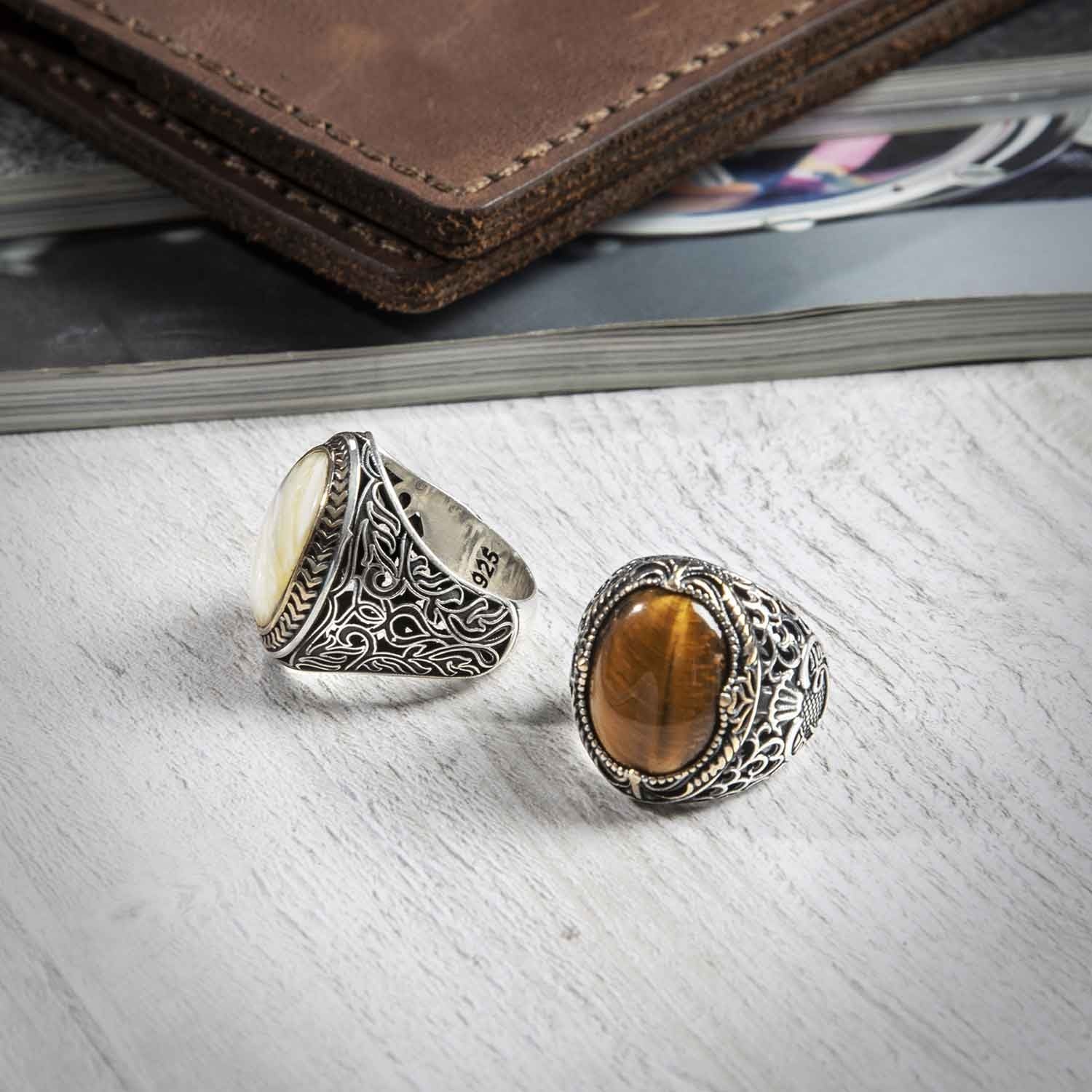 RARE PRINCE by CARAT SUTRA | Unique Turkish Style Ring with Natural Pearl | 925 Sterling Silver Oxidized Ring | Men's Jewelry | With Certificate of Authenticity and 925 Hallmark - Image 4