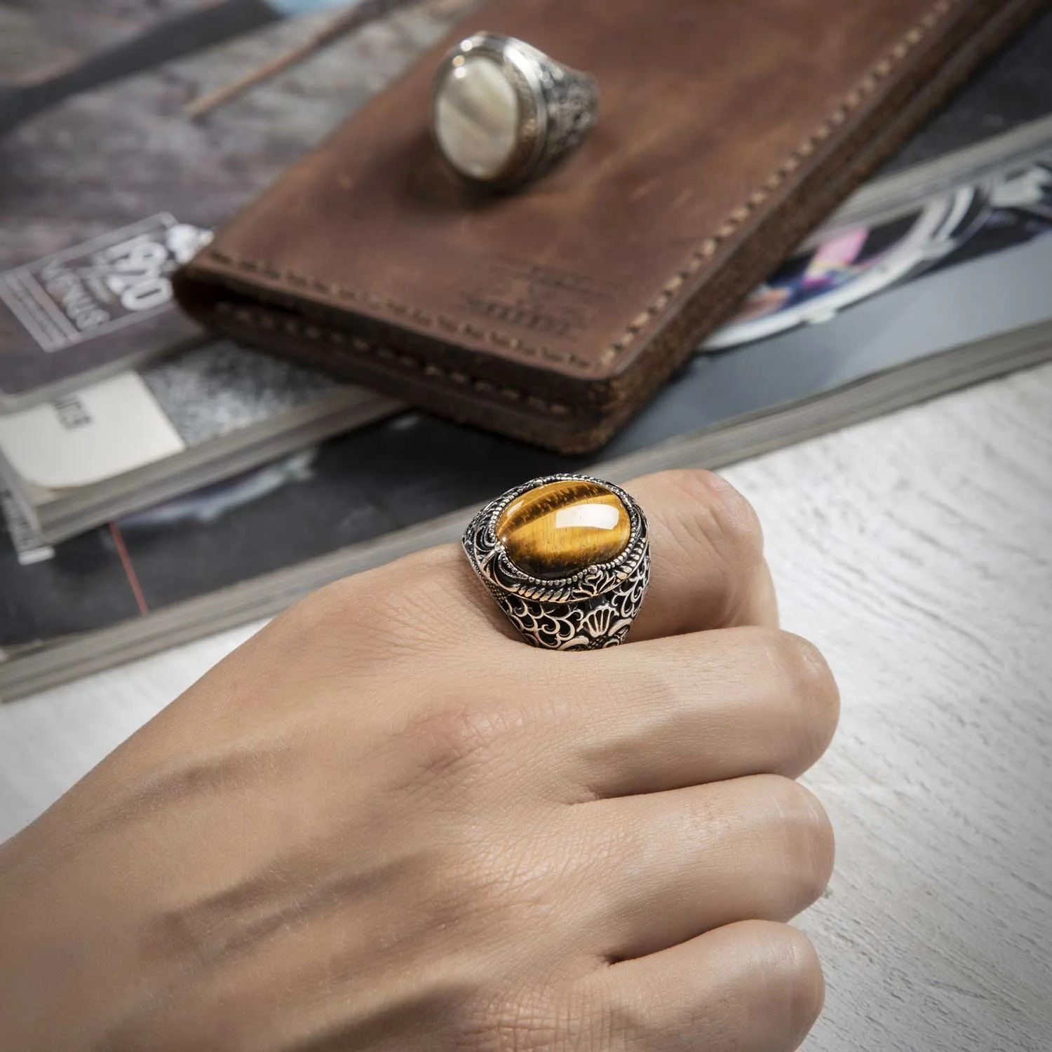 RARE PRINCE by CARAT SUTRA | Unique Turkish Style Ring with Natural Pearl | 925 Sterling Silver Oxidized Ring | Men's Jewelry | With Certificate of Authenticity and 925 Hallmark - Image 5