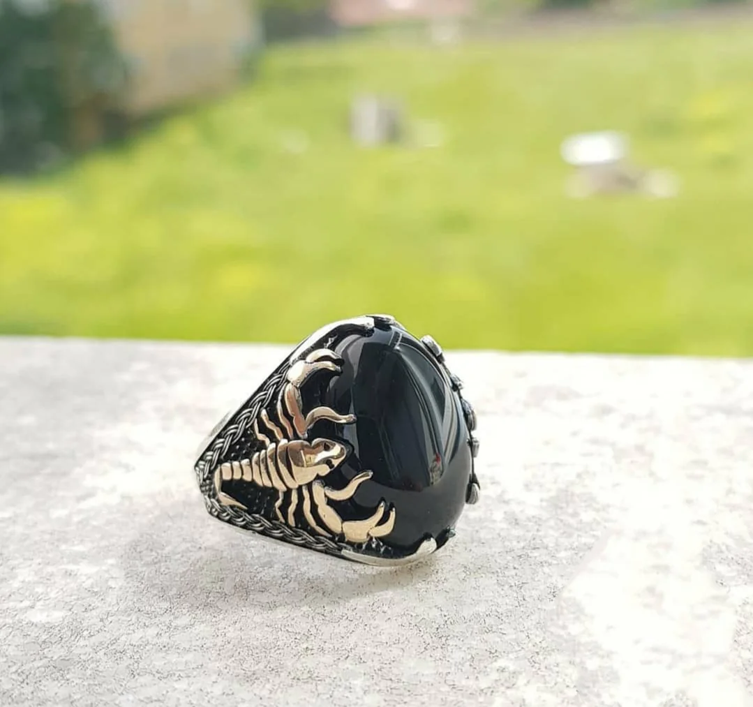RARE PRINCE by CARAT SUTRA | Unique Turkish Style Scorpion Ring with Natural Black Onyx (Cabochon) | 925 Sterling Silver Oxidized Zodiac Ring | Men's Jewelry | With Certificate of Authenticity and 925 Hallmark - Image 5