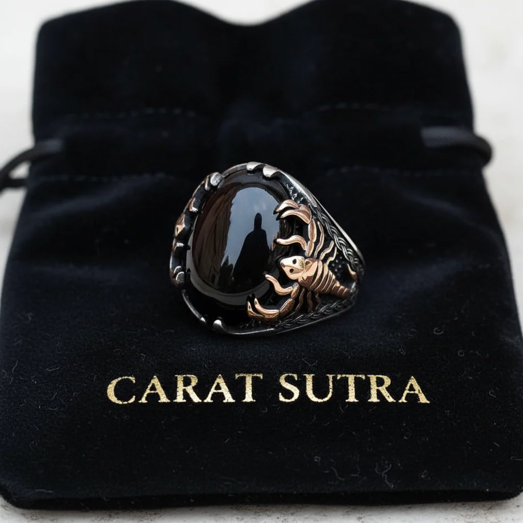 RARE PRINCE by CARAT SUTRA | Unique Turkish Style Scorpion Ring with Natural Black Onyx (Cabochon) | 925 Sterling Silver Oxidized Zodiac Ring | Men's Jewelry | With Certificate of Authenticity and 925 Hallmark - Image 6