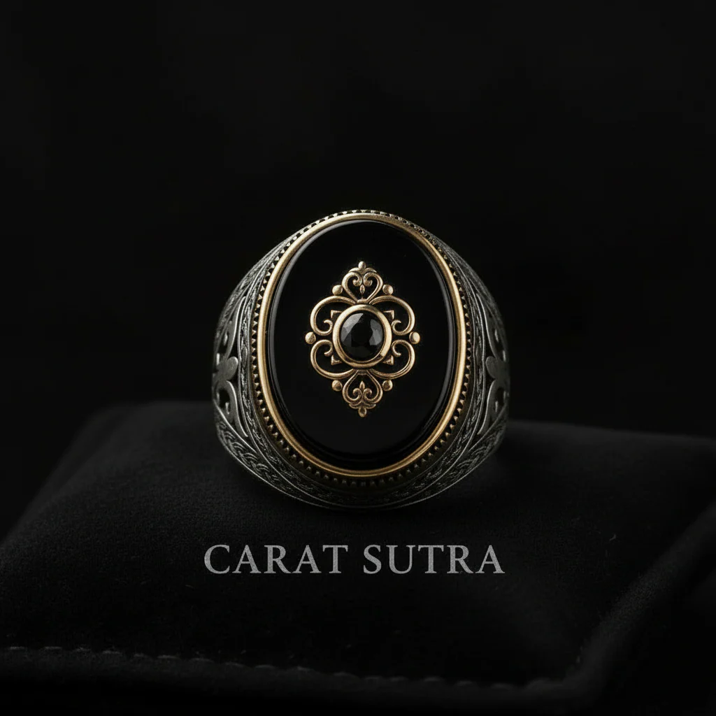 RARE PRINCE by CARAT SUTRA | Unique Turkish Style Ring with Natural Black Onyx | 925 Sterling Silver Oxidized Ring | Men's Jewelry | With Certificate of Authenticity and 925 Hallmark - Image 2