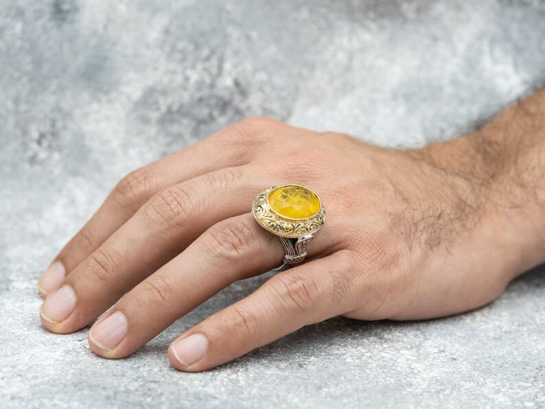 Unique Turkish Style Ring with Yellow Sapphire | 925 Sterling Silver Oxidized Ring | With Certificate of Authenticity and 925 Hallmark - Image 3