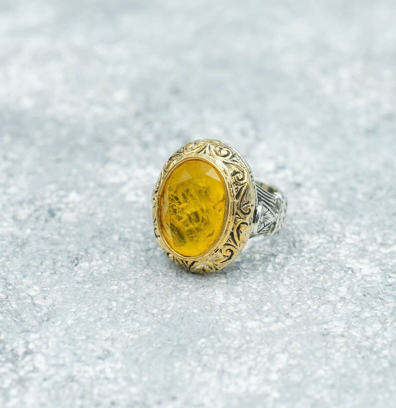 Unique Turkish Style Ring with Yellow Sapphire | 925 Sterling Silver Oxidized Ring | With Certificate of Authenticity and 925 Hallmark - Image 4