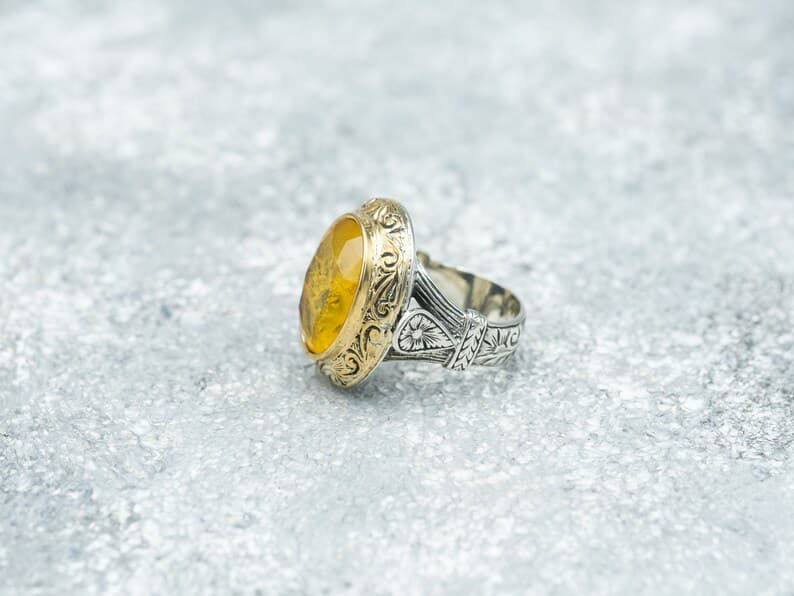 Unique Turkish Style Ring with Yellow Sapphire | 925 Sterling Silver Oxidized Ring | With Certificate of Authenticity and 925 Hallmark - Image 5