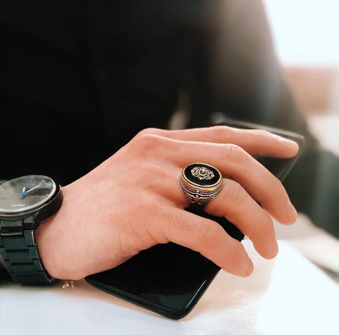 RARE PRINCE by CARAT SUTRA | Unique Turkish Style Ring with Natural Black Onyx | 925 Sterling Silver Oxidized Ring | Men's Jewelry | With Certificate of Authenticity and 925 Hallmark - Image 4