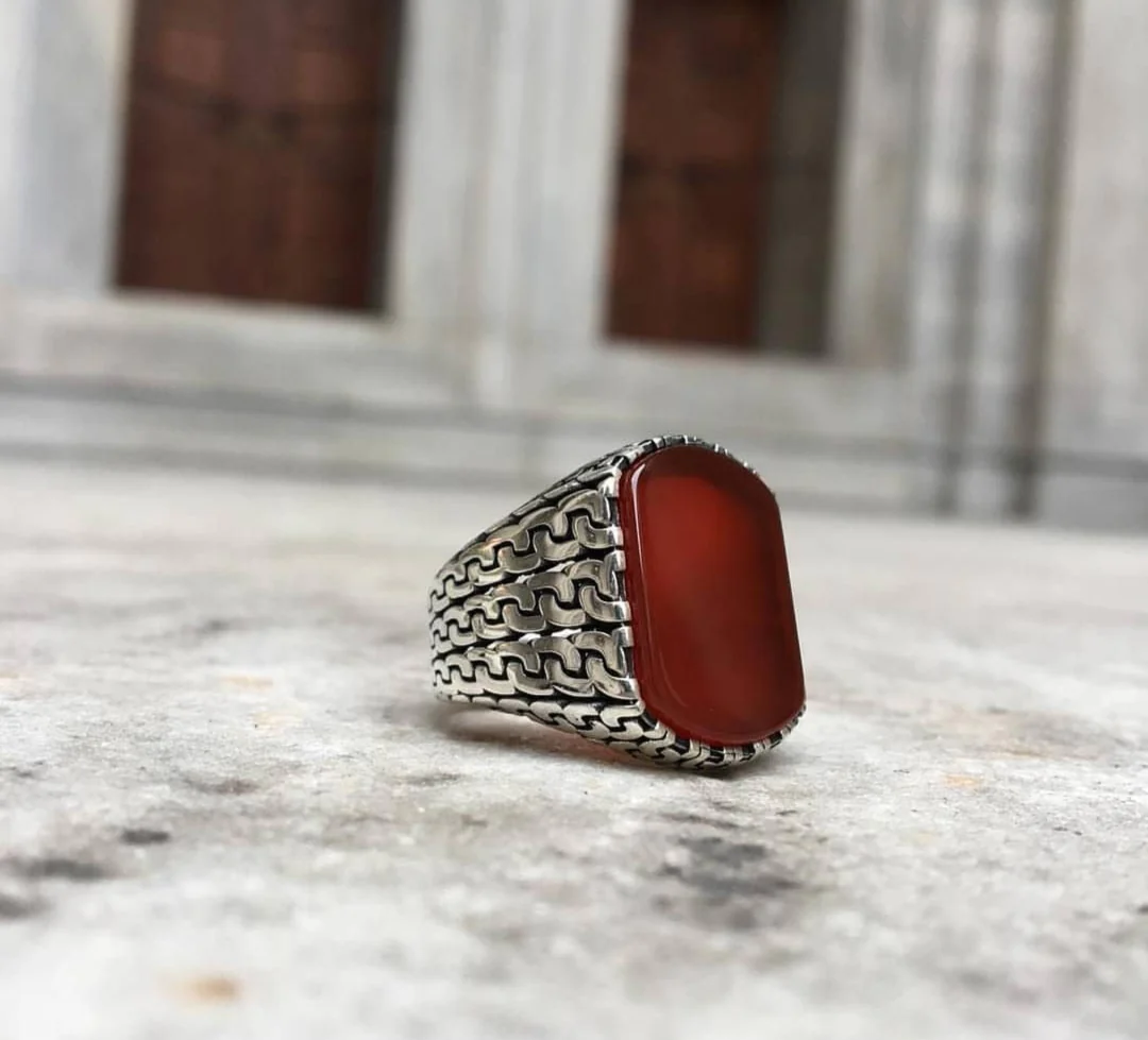 RARE PRINCE by CARAT SUTRA | Unique Turkish Gucci Style Ring with Natural Red Agate | 925 Sterling Silver Oxidized Ring | Men's Jewelry | With Certificate of Authenticity and 925 Hallmark - Image 5
