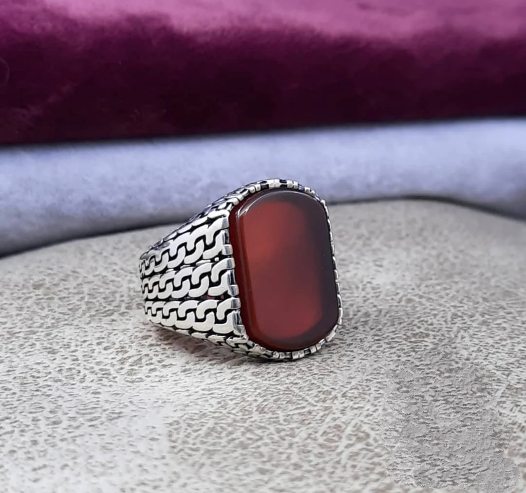 RARE PRINCE by CARAT SUTRA | Unique Turkish Gucci Style Ring with Natural Red Agate | 925 Sterling Silver Oxidized Ring | Men's Jewelry | With Certificate of Authenticity and 925 Hallmark - Image 6
