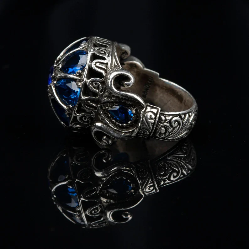 RARE PRINCE by CARAT SUTRA | Unique Turkish Style Ring with Victorian Blue Zircon | 925 Sterling Silver Oxidized Ring | Men's Jewelry | With Certificate of Authenticity and 925 Hallmark - Image 3
