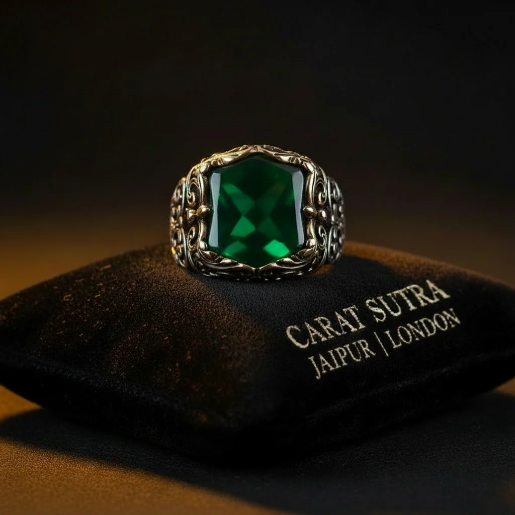 RARE PRINCE by CARAT SUTRA | Unique Turkish Style Ring with Natural Green Onyx | 925 Sterling Silver Oxidized Ring | Men's Jewelry | With Certificate of Authenticity and 925 Hallmark - Image 2