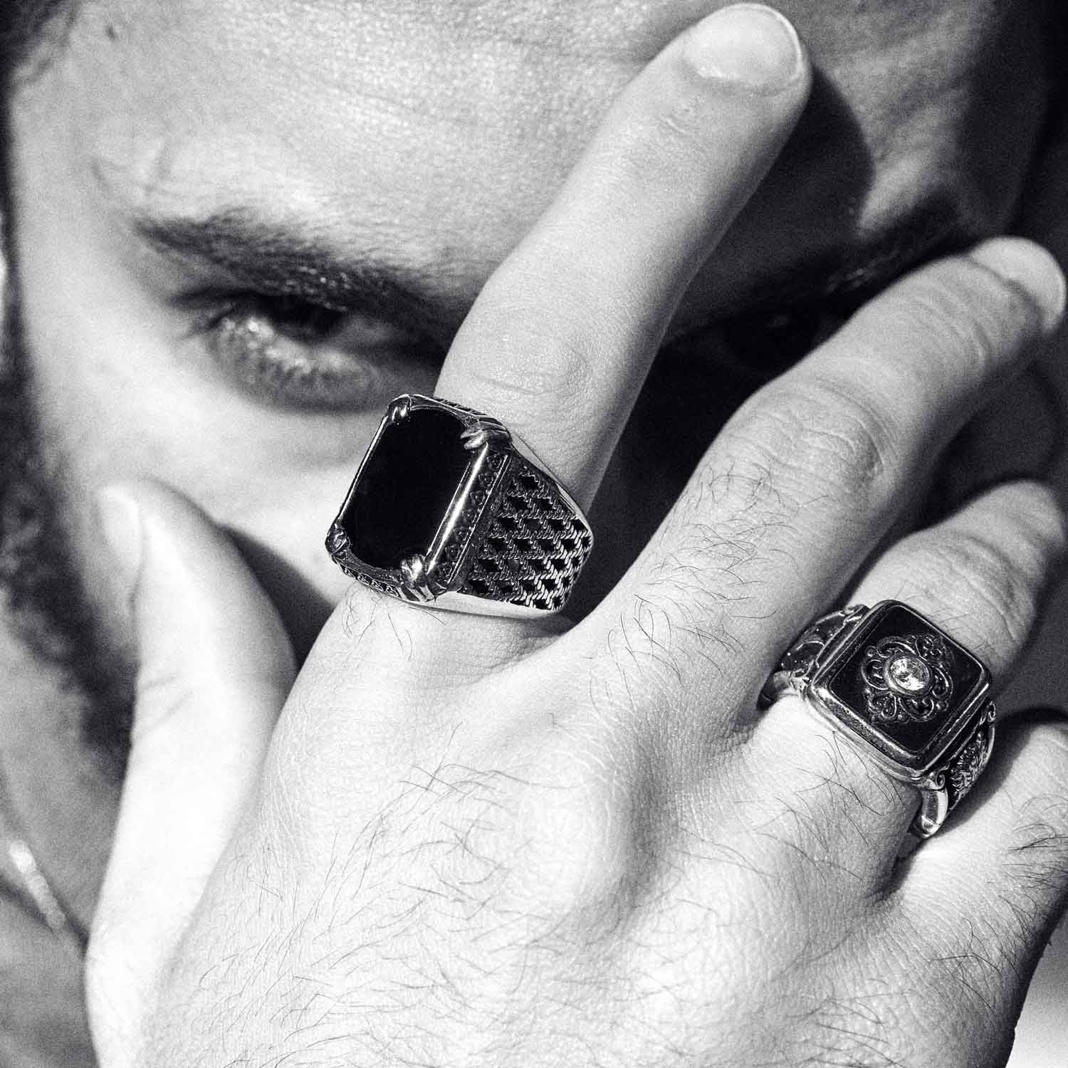 RARE PRINCE by CARAT SUTRA | Unique Turkish Style Ring with Natural Black Onyx | 925 Sterling Silver Oxidized Ring | Men's Jewelry | With Certificate of Authenticity and 925 Hallmark - Image 3