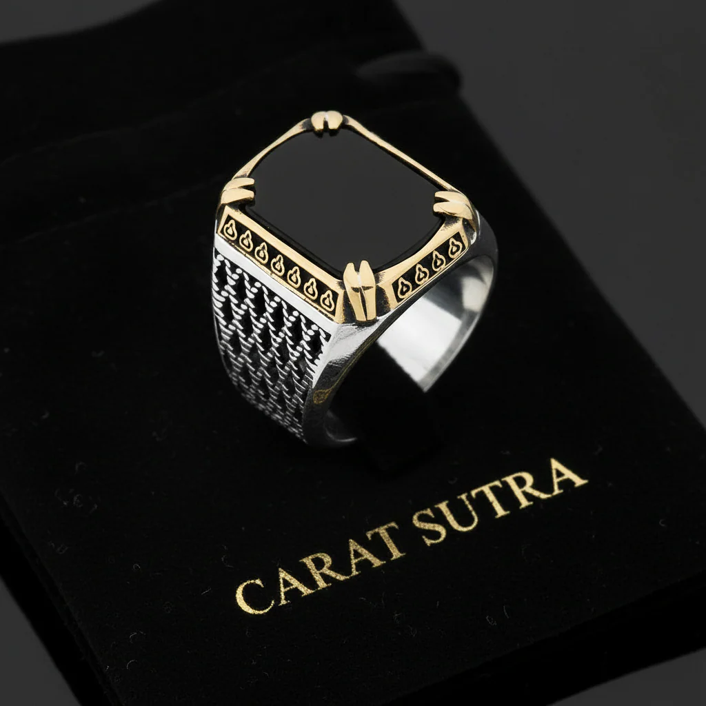 RARE PRINCE by CARAT SUTRA | Unique Turkish Style Ring with Natural Black Onyx | 925 Sterling Silver Oxidized Ring | Men's Jewelry | With Certificate of Authenticity and 925 Hallmark - Image 4