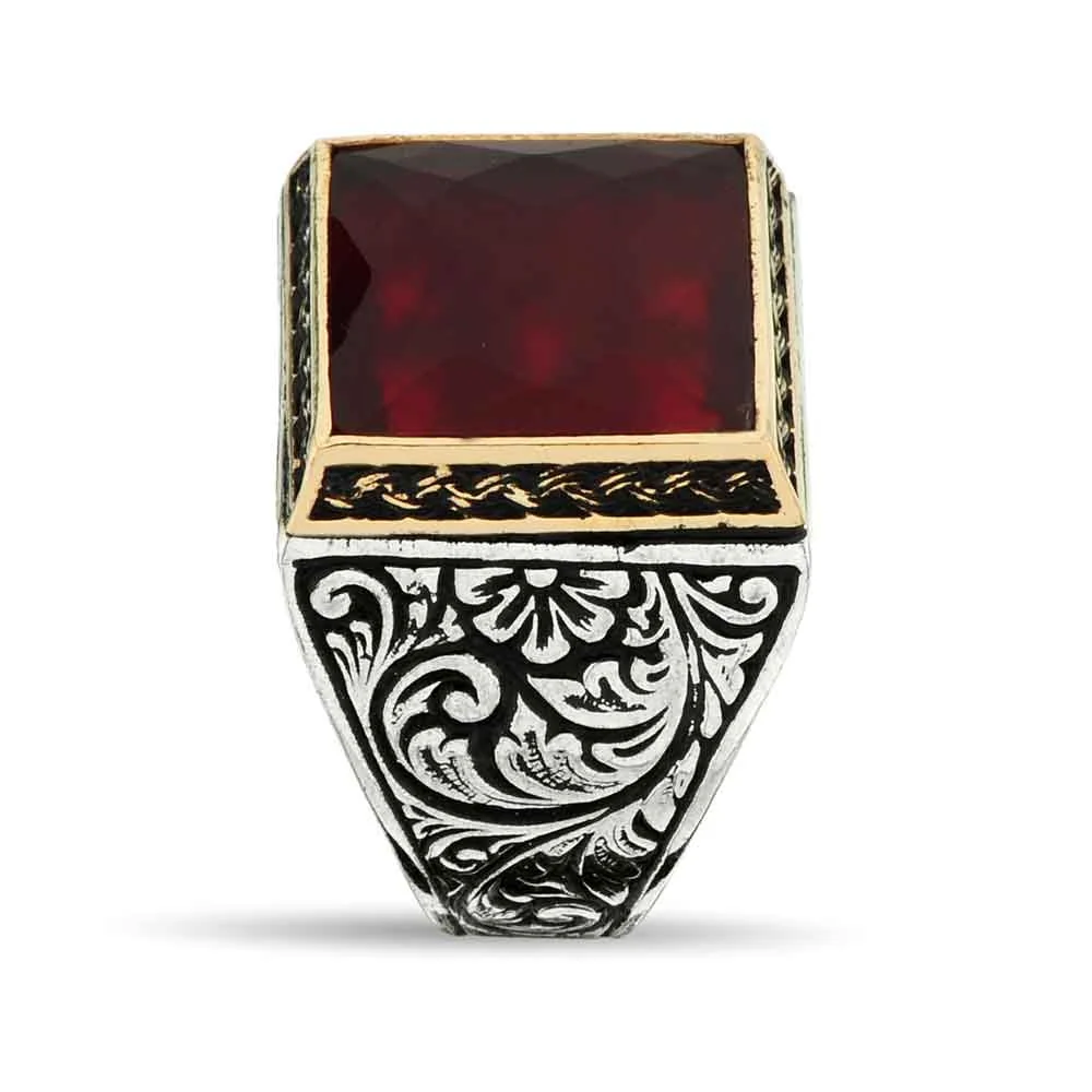 RARE PRINCE by CARAT SUTRA | Unique Turkish Style Ring with Faceted S Ruby | 925 Sterling Silver Oxidized Ring | Men's Jewelry | With Certificate of Authenticity and 925 Hallmark - Image 3