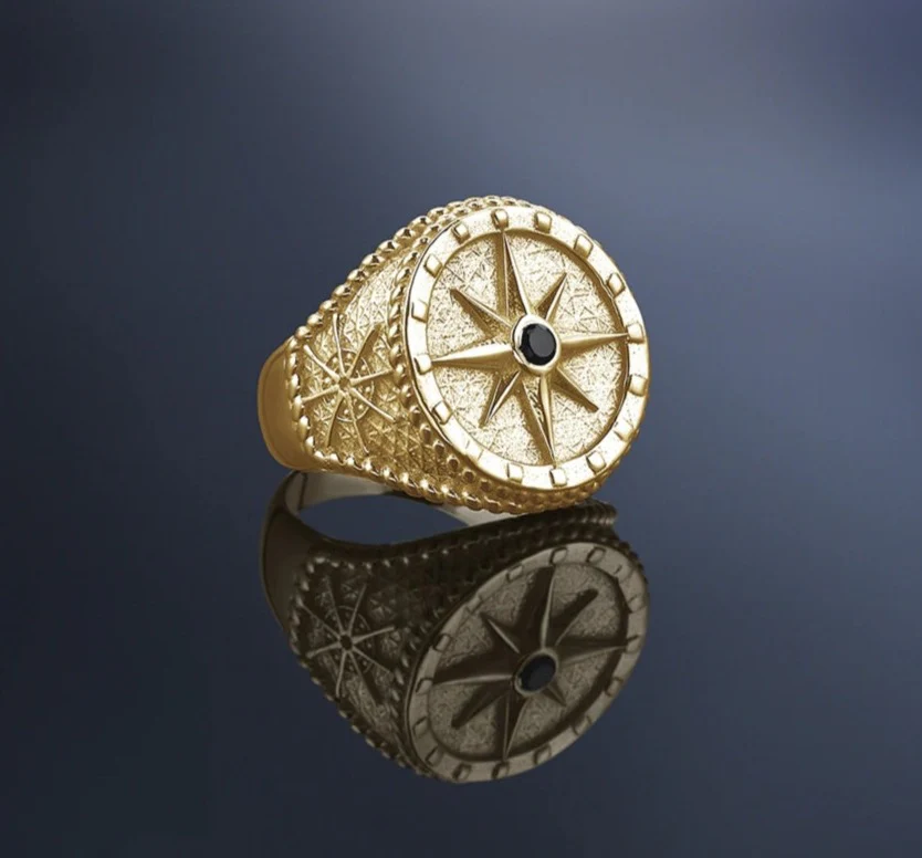 RARE PRINCE by CARAT SUTRA | Exclusive Signet Style Compass Ring, Sterling Silver 925 Ring | Jewellery for Men| With Certificate of Authenticity and 925 Hallmark - Image 2