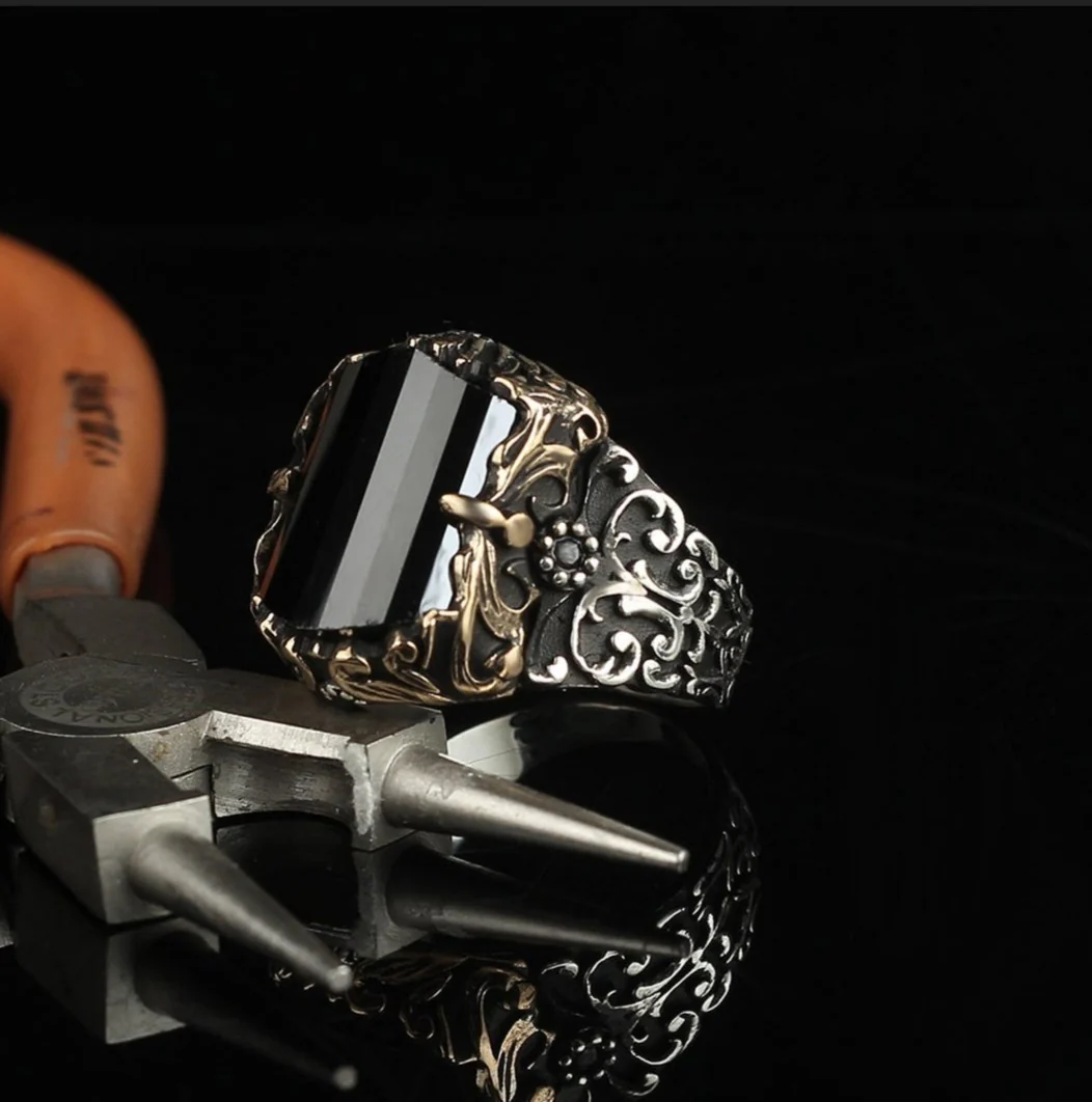 RARE PRINCE by CARAT SUTRA | Unique Turkish Style Ring with Faceted Black Zircon | 925 Sterling Silver Oxidized Ring | Men's Jewelry | With Certificate of Authenticity and 925 Hallmark - Image 3