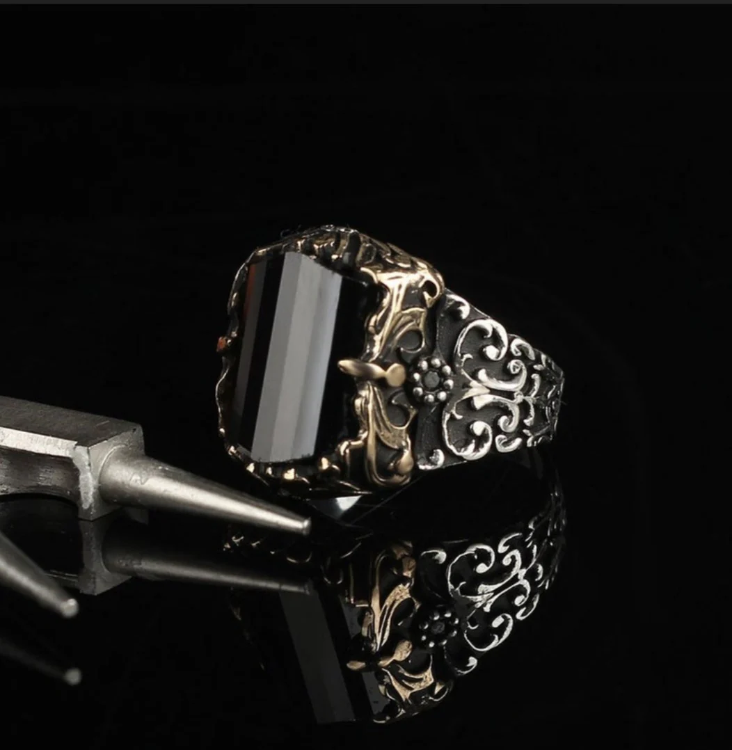 RARE PRINCE by CARAT SUTRA | Unique Turkish Style Ring with Faceted Black Zircon | 925 Sterling Silver Oxidized Ring | Men's Jewelry | With Certificate of Authenticity and 925 Hallmark - Image 4