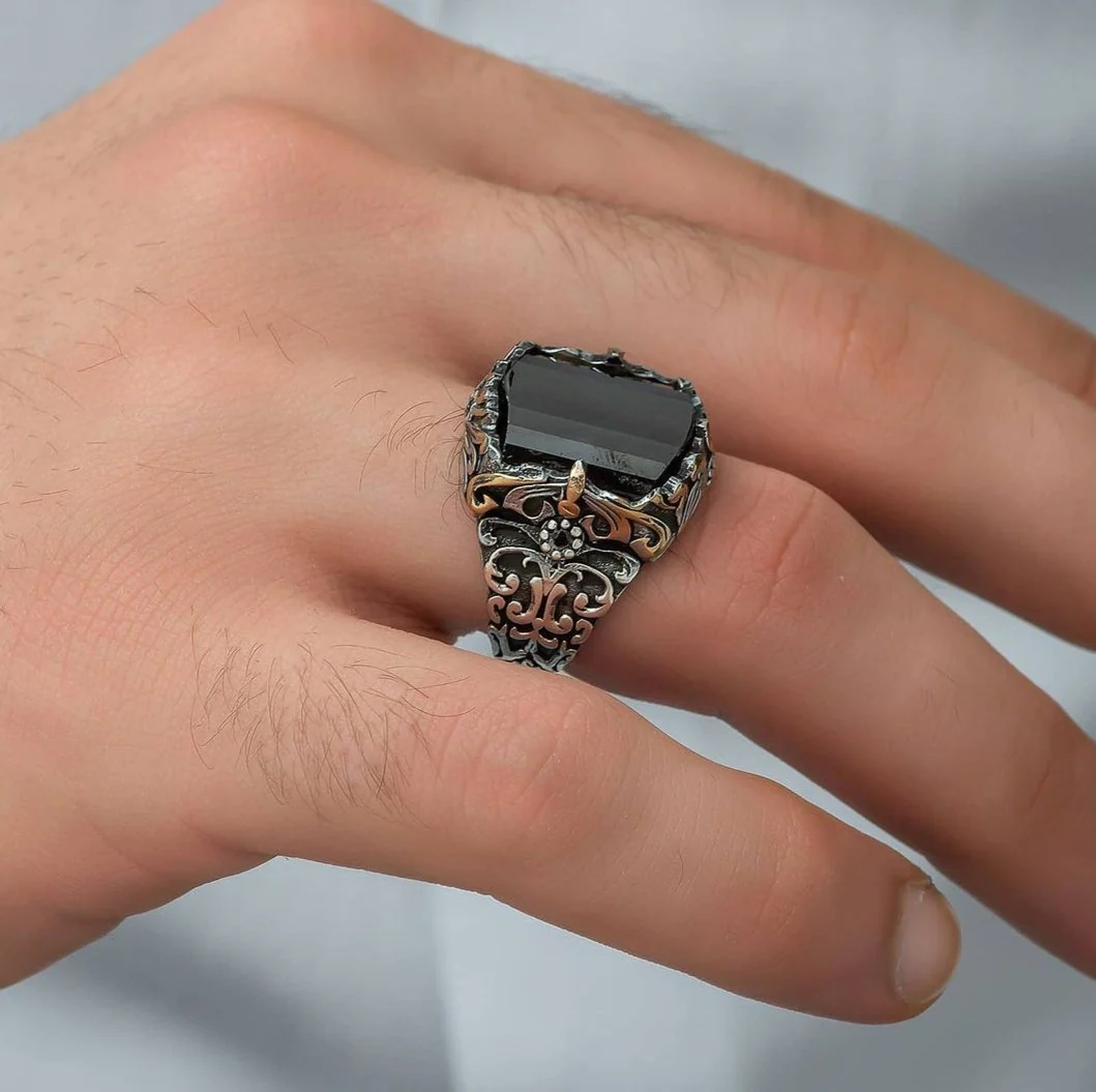 RARE PRINCE by CARAT SUTRA | Unique Turkish Style Ring with Faceted Black Zircon | 925 Sterling Silver Oxidized Ring | Men's Jewelry | With Certificate of Authenticity and 925 Hallmark - Image 5
