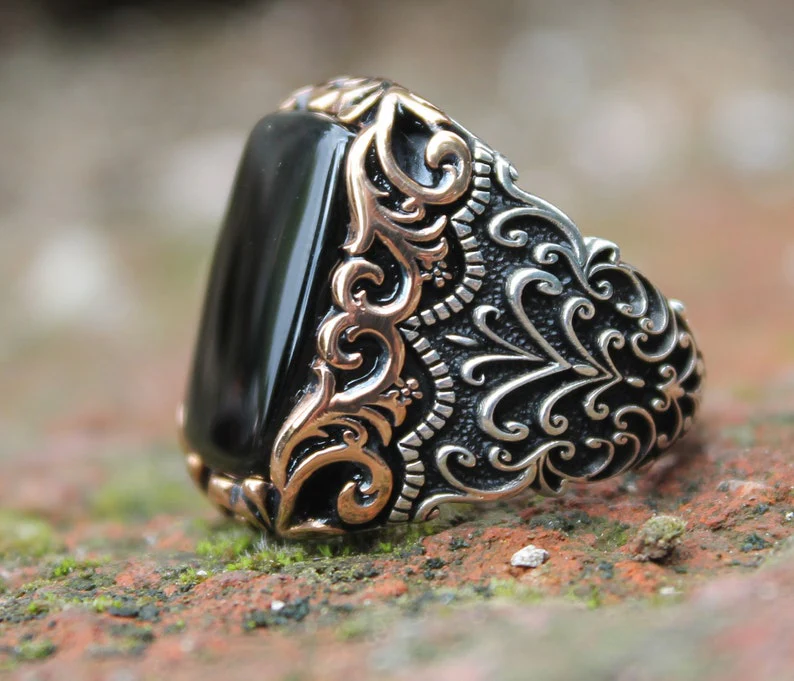 RARE PRINCE by CARAT SUTRA | Unique Turkish Style Ring with Natural Black Onyx | 925 Sterling Silver Oxidized Ring | Men's Jewelry | With Certificate of Authenticity and 925 Hallmark - Image 6