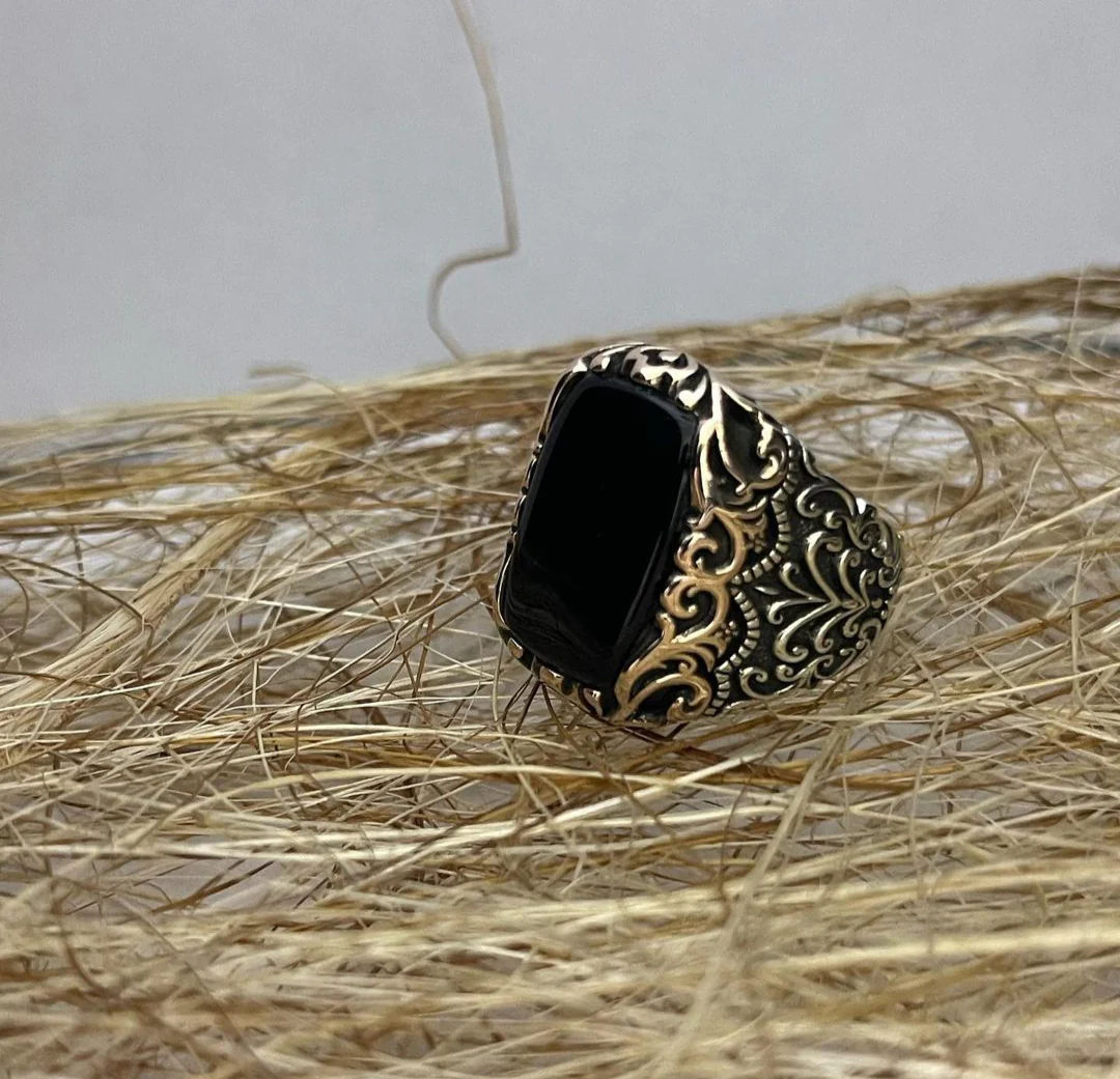 RARE PRINCE by CARAT SUTRA | Unique Turkish Style Ring with Natural Black Onyx | 925 Sterling Silver Oxidized Ring | Men's Jewelry | With Certificate of Authenticity and 925 Hallmark - Image 7