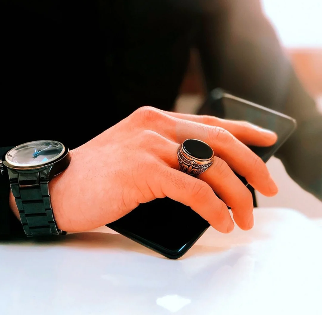 RARE PRINCE by CARAT SUTRA | Unique Turkish Style Ring with Natural Black Onyx | 925 Sterling Silver Oxidized Ring | Men's Jewelry | With Certificate of Authenticity and 925 Hallmark - Image 3