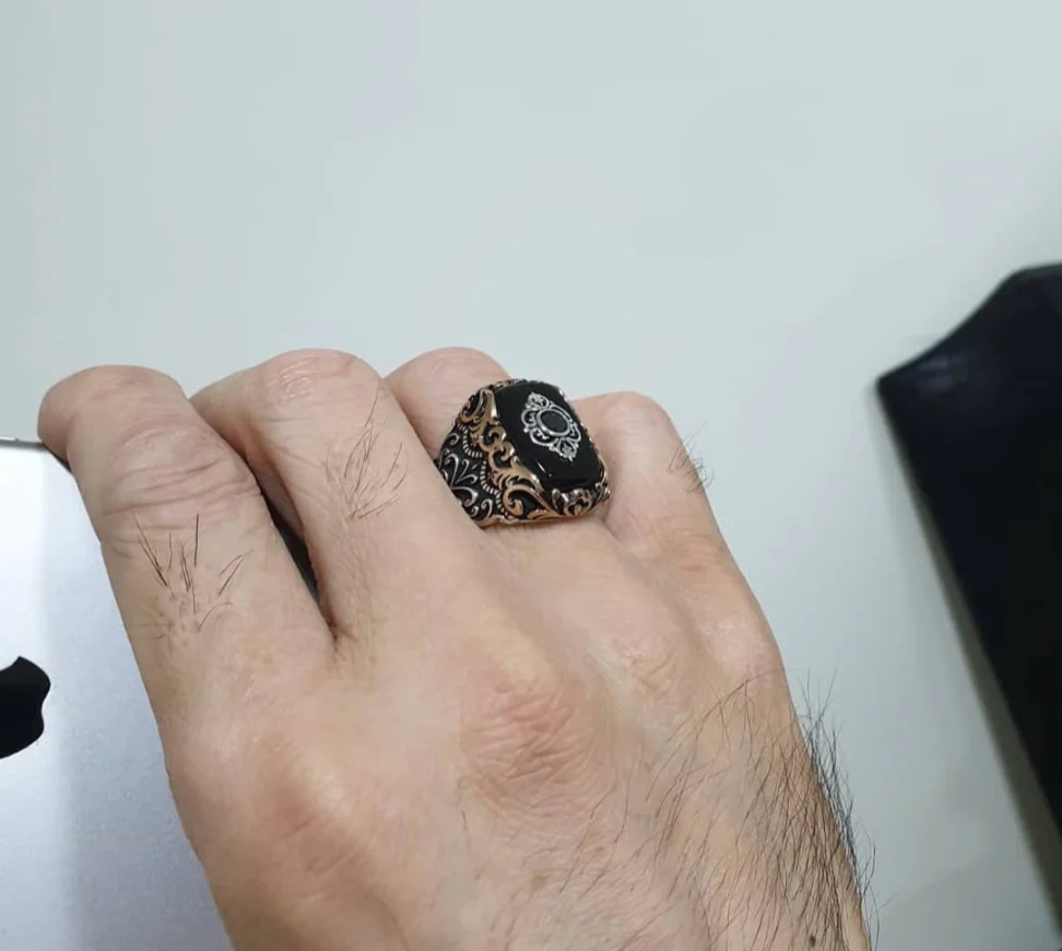 RARE PRINCE by CARAT SUTRA | Unique Turkish Style Ring with Natural Black Onyx | 925 Sterling Silver Oxidized Ring | Men's Jewelry | With Certificate of Authenticity and 925 Hallmark - Image 4