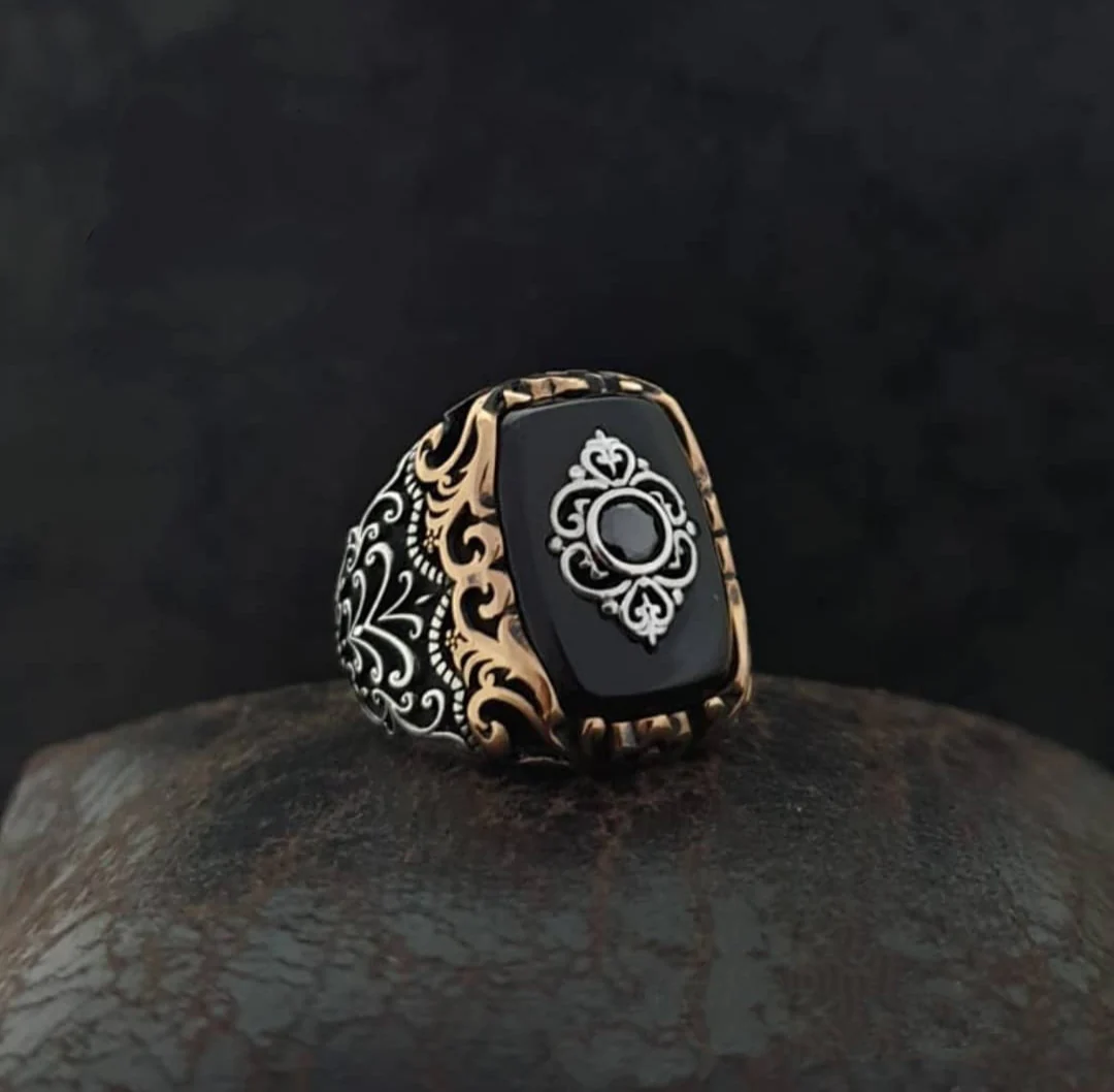 RARE PRINCE by CARAT SUTRA | Unique Turkish Style Ring with Natural Black Onyx | 925 Sterling Silver Oxidized Ring | Men's Jewelry | With Certificate of Authenticity and 925 Hallmark - Image 6