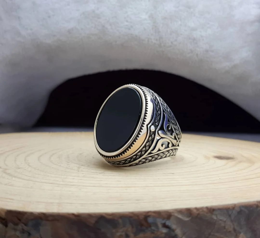 RARE PRINCE by CARAT SUTRA | Unique Turkish Style Ring with Natural Black Onyx | 925 Sterling Silver Oxidized Ring | Men's Jewelry | With Certificate of Authenticity and 925 Hallmark - Image 4